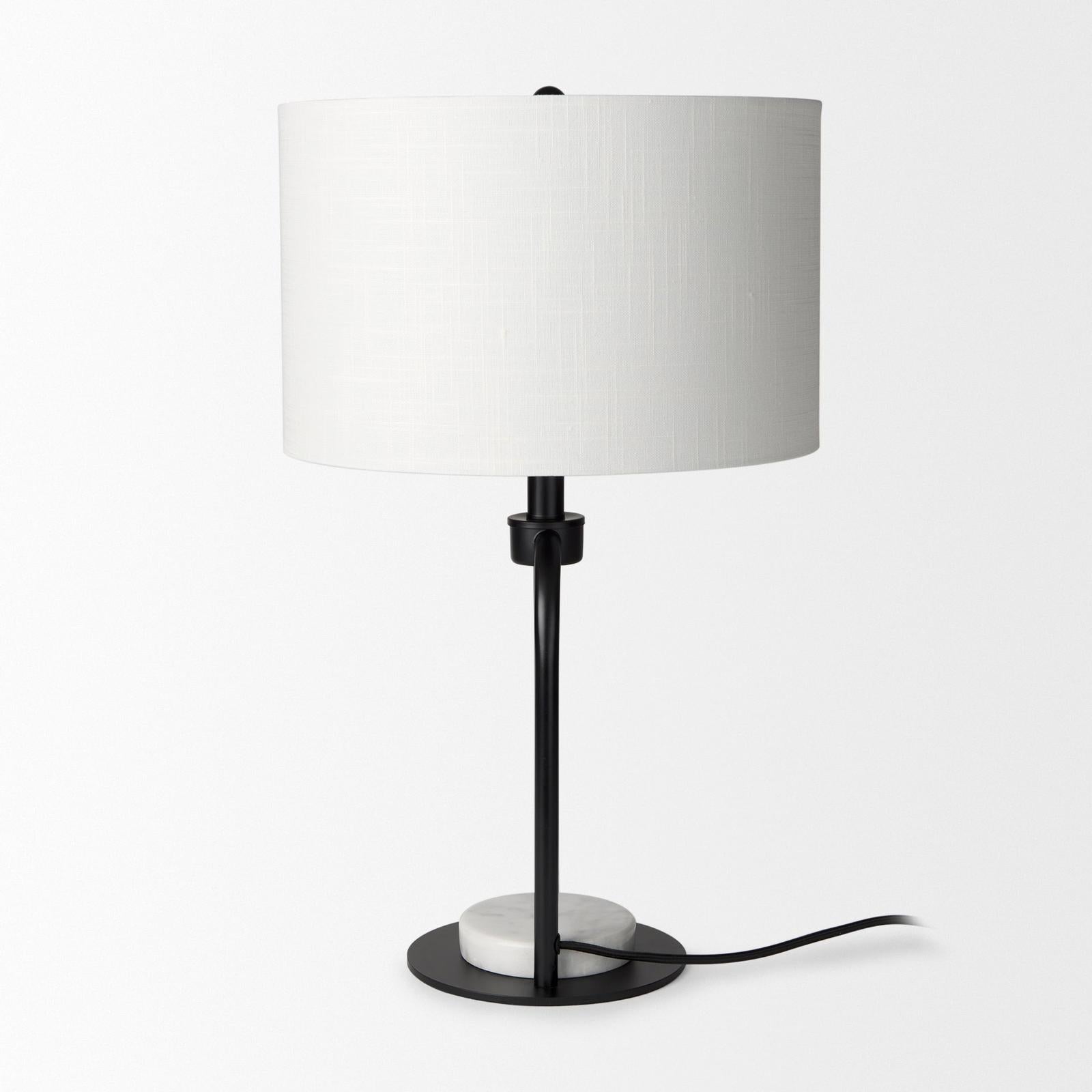 Mercana Sarah Arched Black Metal W/Marble Cube and White Shade Table Lamp Clearance