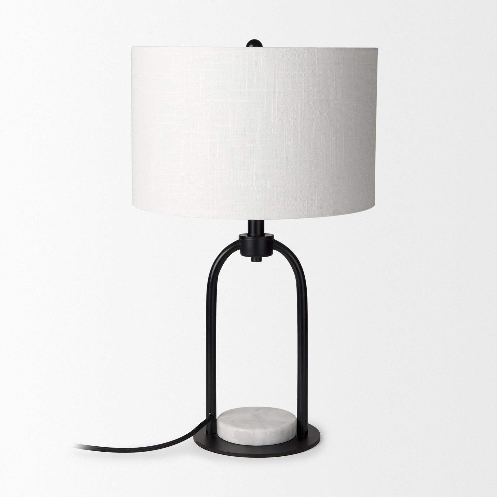 Mercana Sarah Arched Black Metal W/Marble Cube and White Shade Table Lamp Clearance