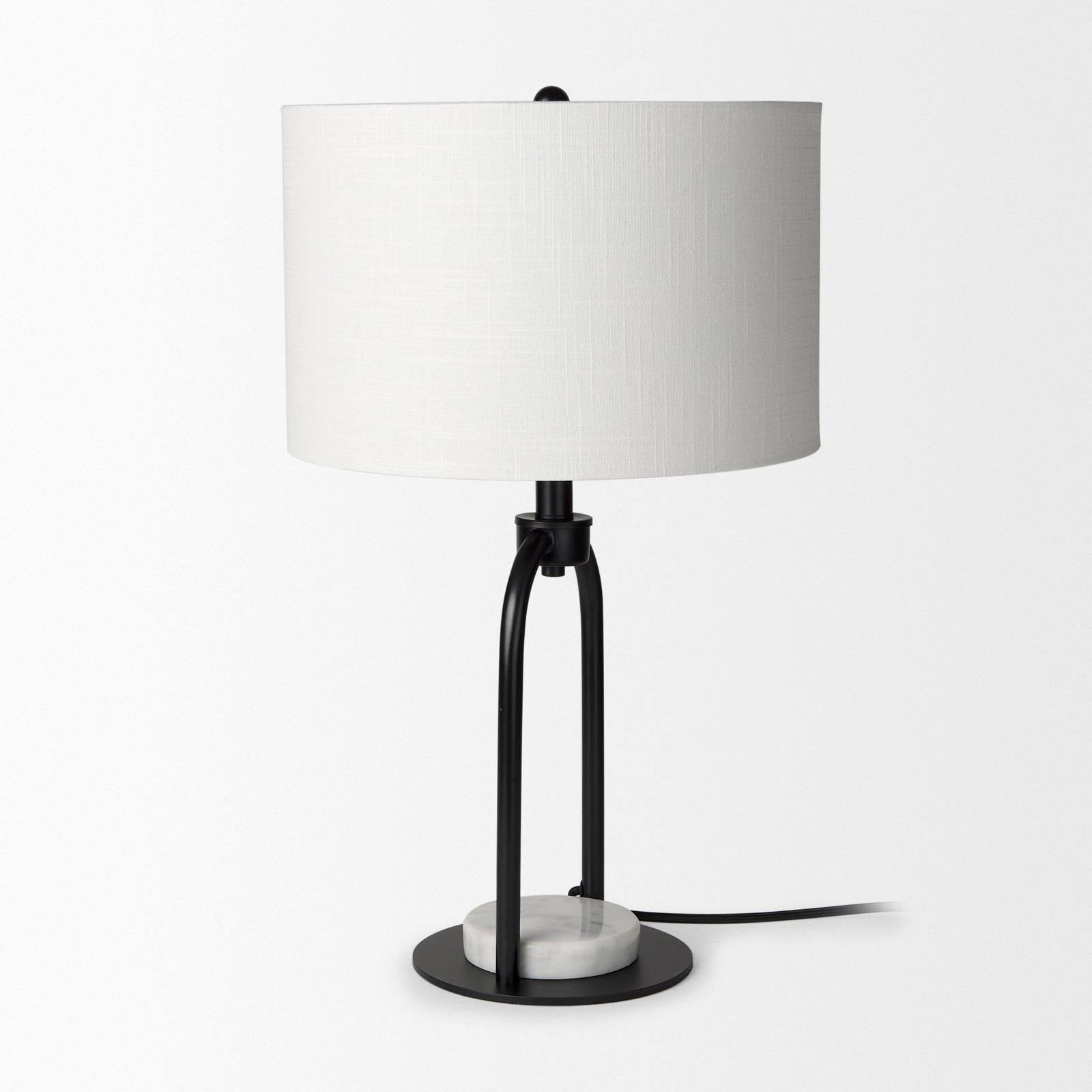 Mercana Sarah Arched Black Metal W/Marble Cube and White Shade Table Lamp Clearance
