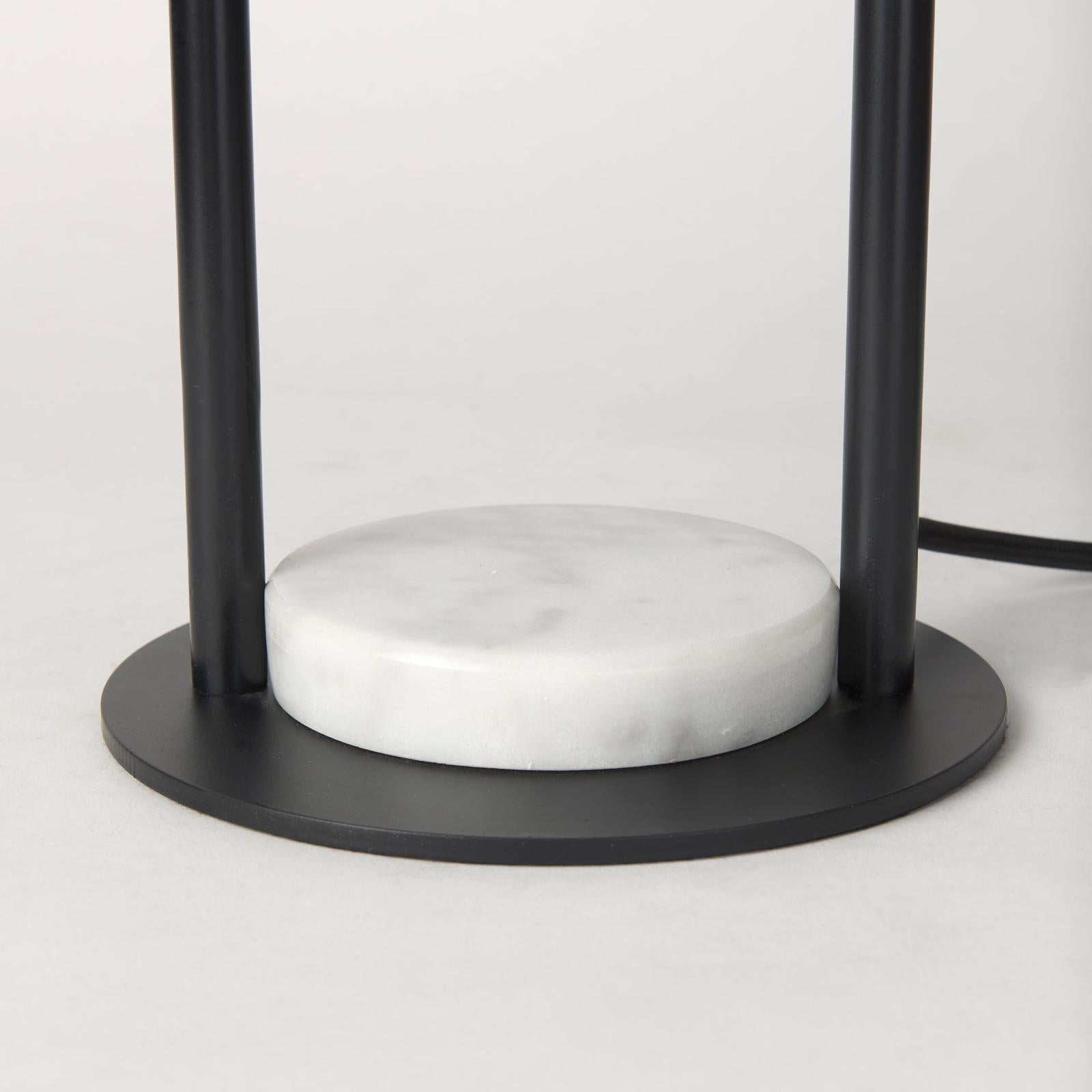 Mercana Sarah Arched Black Metal W/Marble Cube and White Shade Table Lamp Clearance