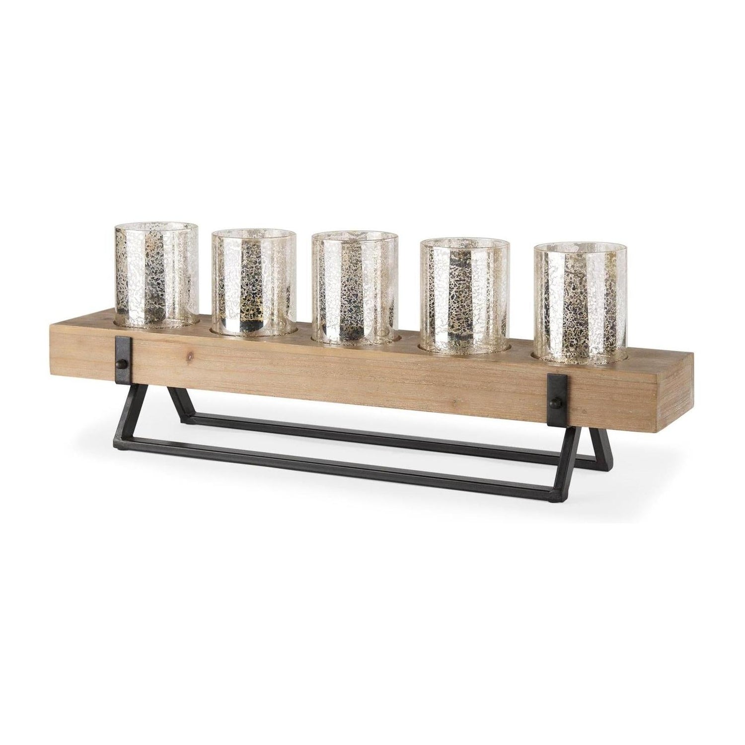 Mercana Benk Wood and Black Metal Five Cup Candle Holder Clearance