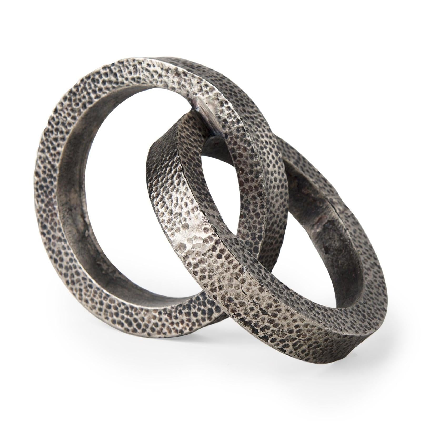 Mercana Rafiki Two Blackened Hammered Finish Metal Conjoined Circles