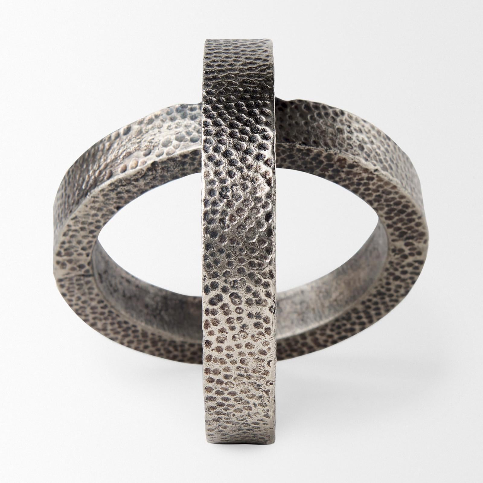 Mercana Rafiki Two Blackened Hammered Finish Metal Conjoined Circles