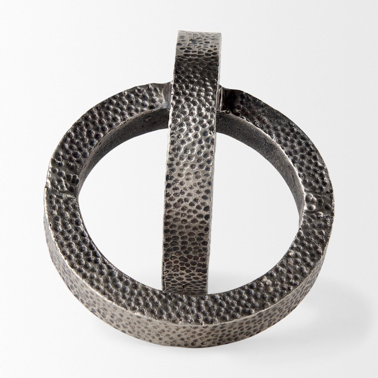 Mercana Rafiki Two Blackened Hammered Finish Metal Conjoined Circles