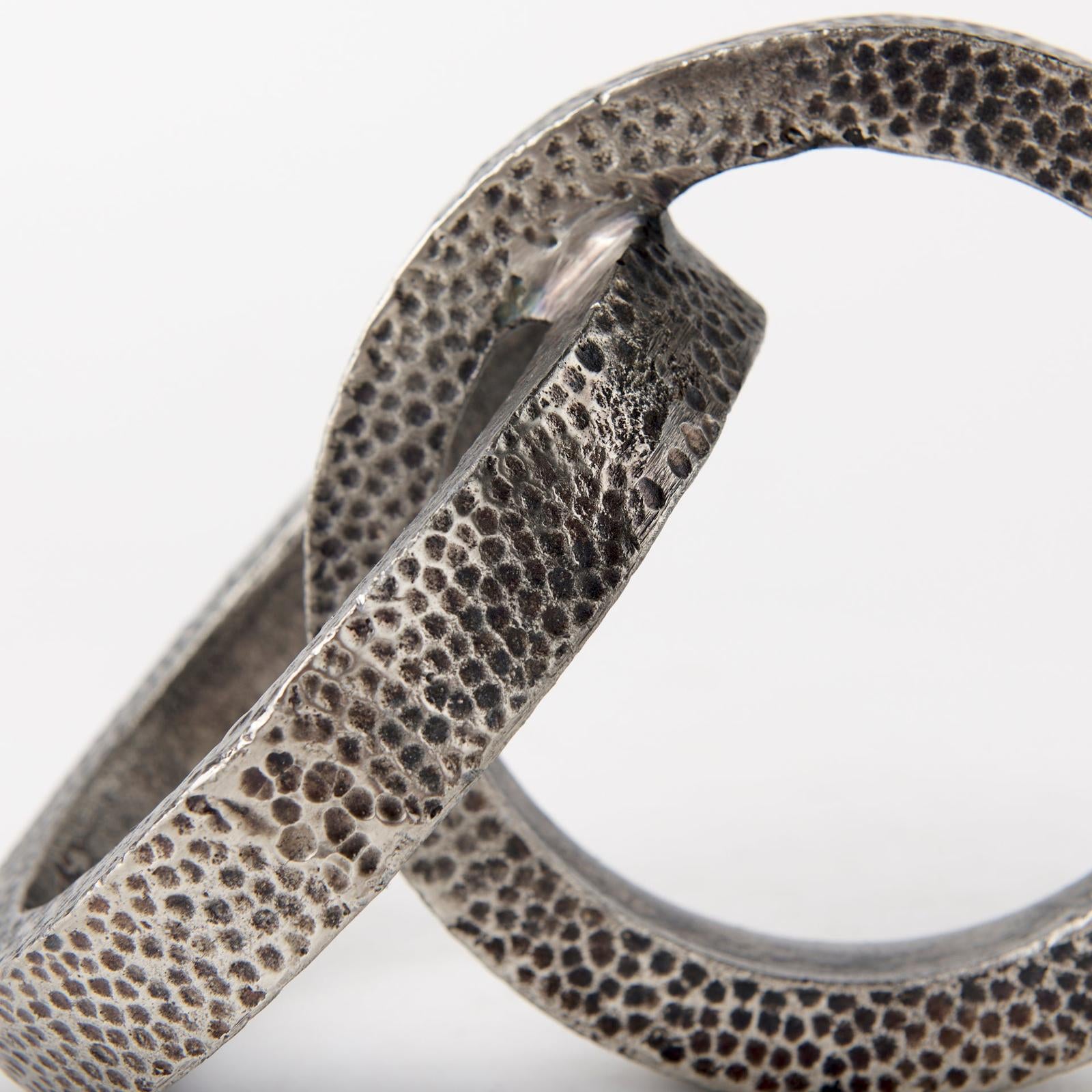 Mercana Rafiki Two Blackened Hammered Finish Metal Conjoined Circles