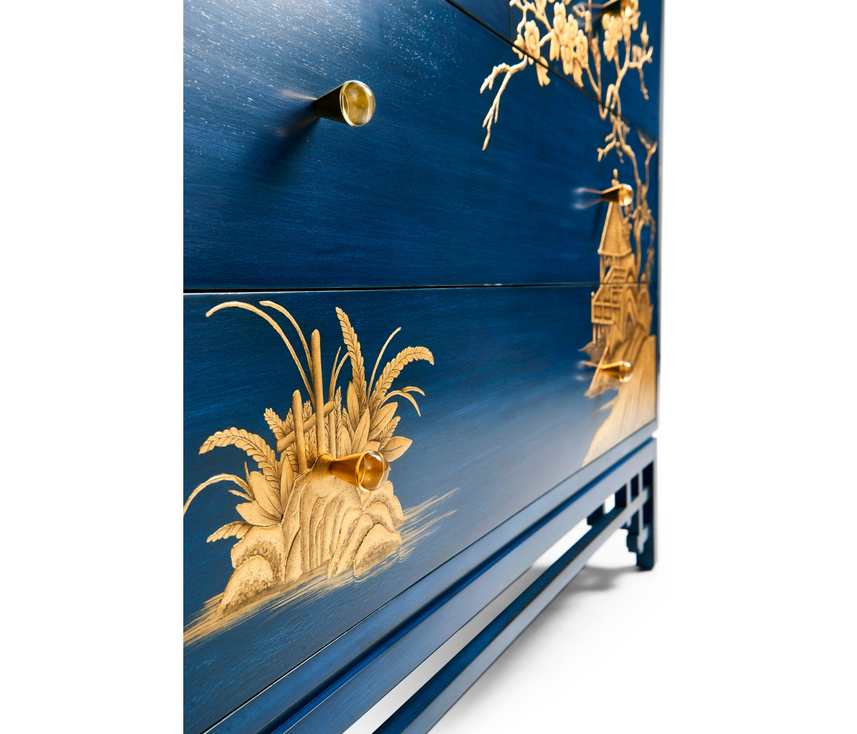 Jonathan Charles Chinoiserie Antique Blue Chest of Drawers ( 500249-PRB )