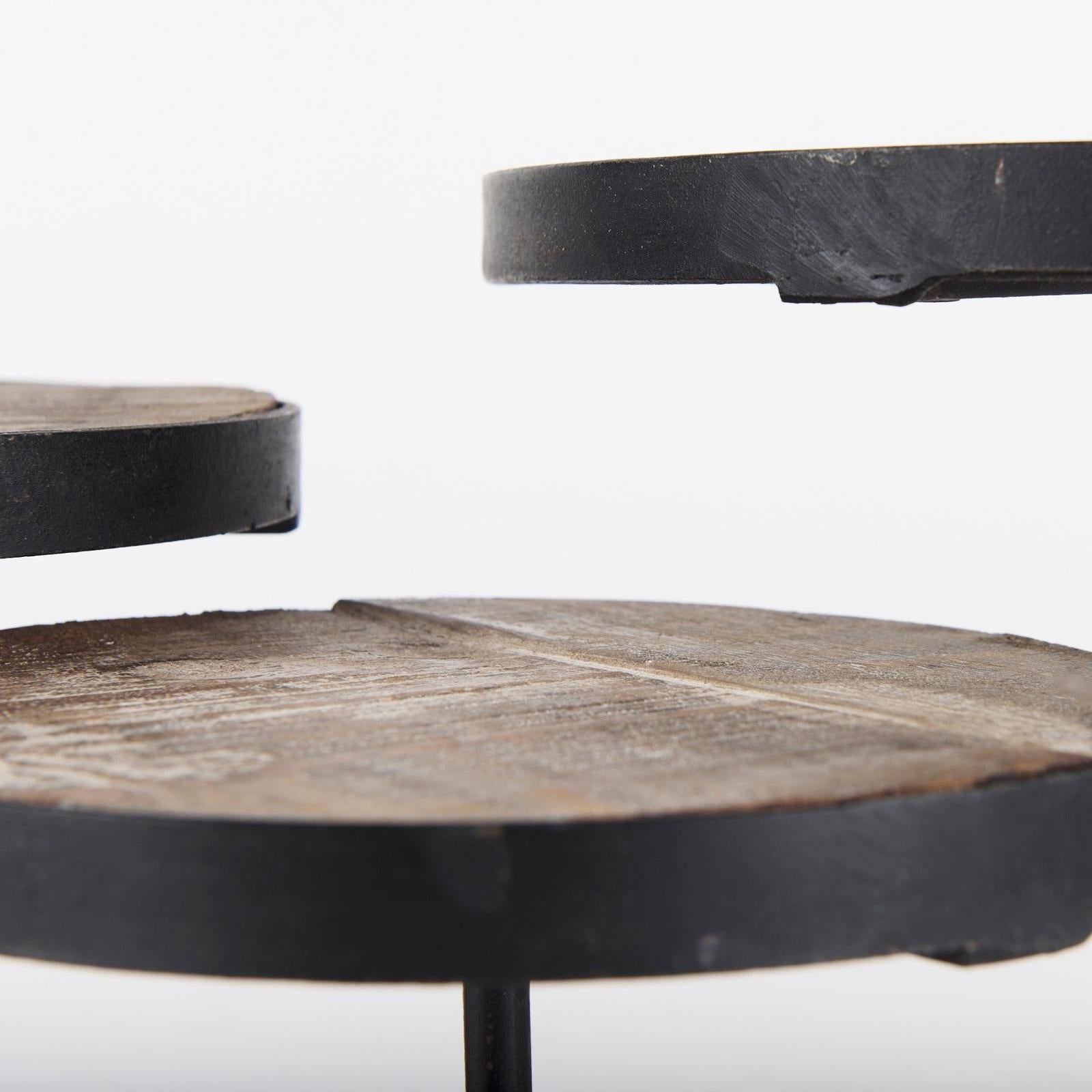 Mercana Lorenz Light Brown Wood W/ Black Metal Base Round Decorative Display Stands-Set of 3