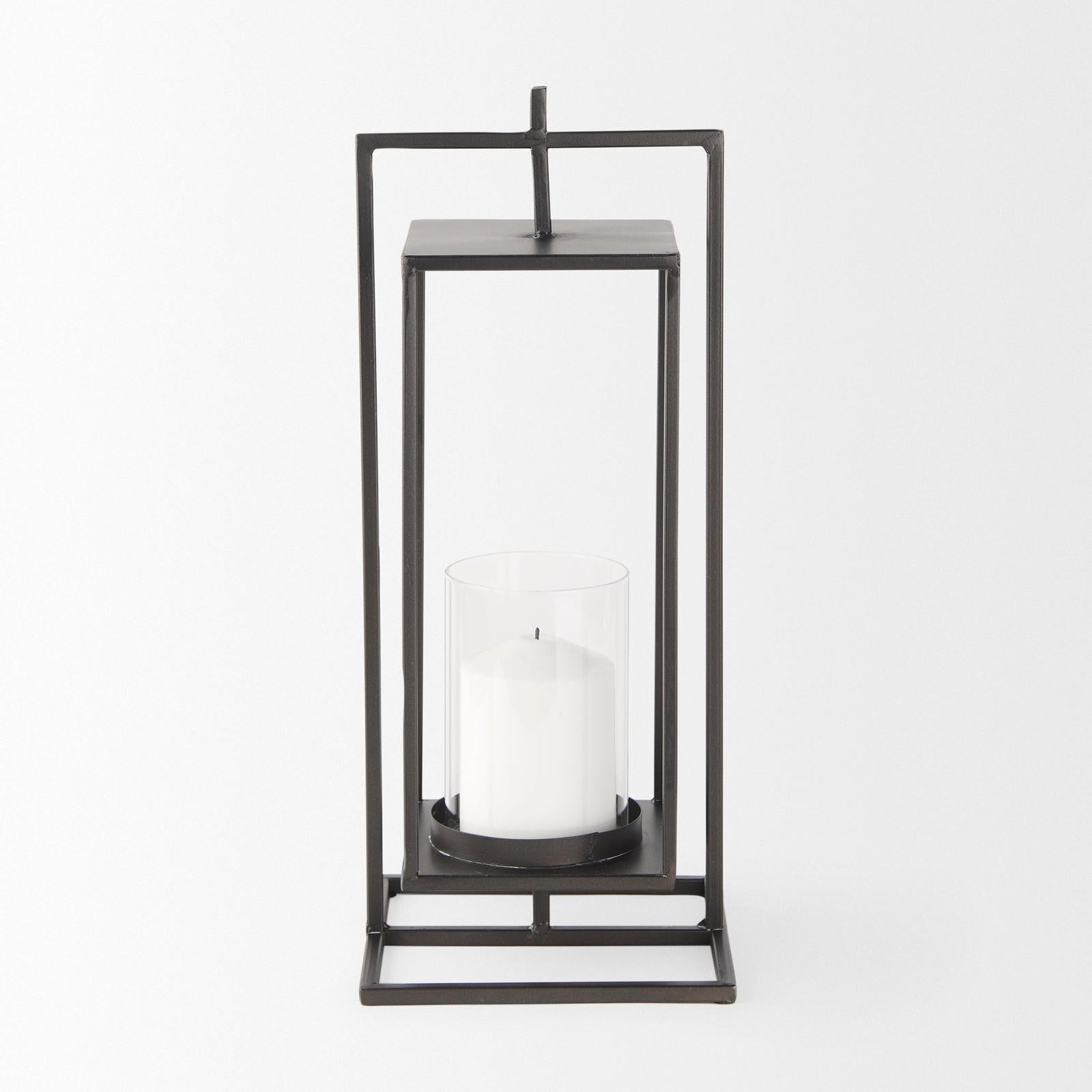 Mercana Albus II Small Black Metal Rectangular Table Candle Holder Clearance