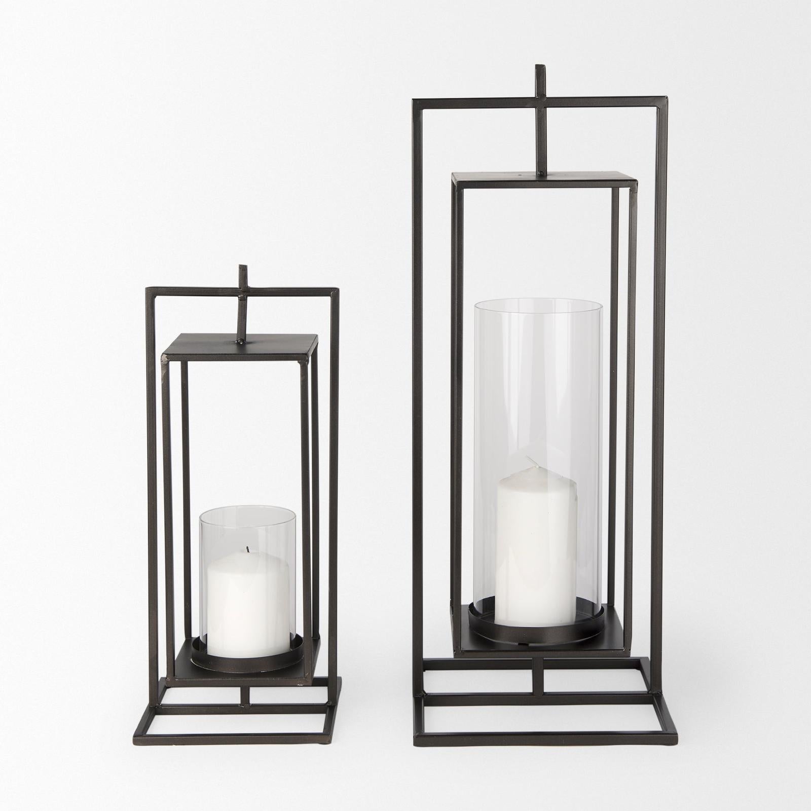 Mercana Albus II Small Black Metal Rectangular Table Candle Holder Clearance