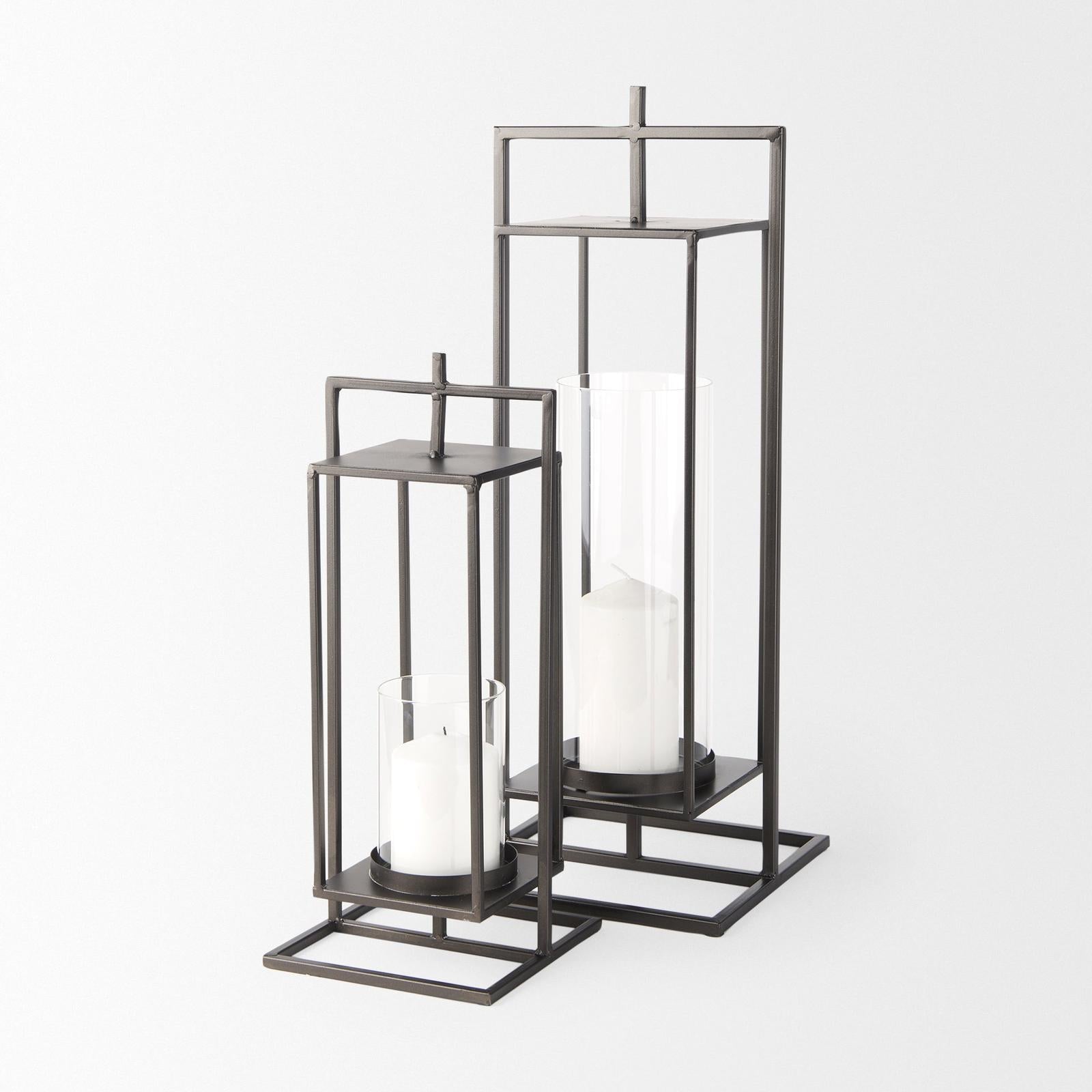 Mercana Albus II Small Black Metal Rectangular Table Candle Holder Clearance