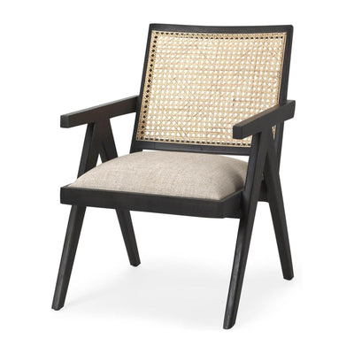 Mercana Donna Wood Cane-Back w/ Beige Upholstered Seat Dining Chair Clearance