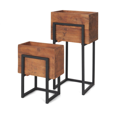 Mercana Jadine Medium Brown Wood w/ Black Metal Rectangle Frames- Set of 2 Clearance