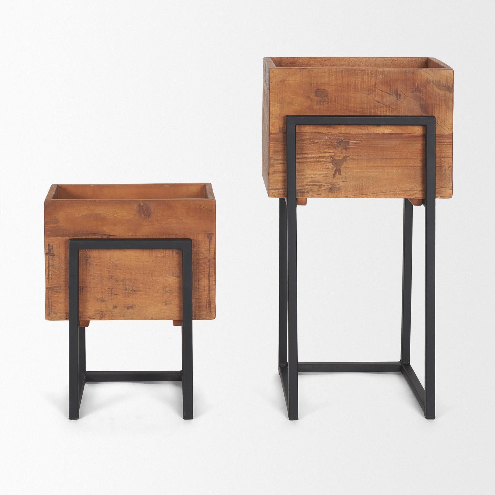 Mercana Jadine Medium Brown Wood w/ Black Metal Rectangle Frames- Set of 2 Clearance
