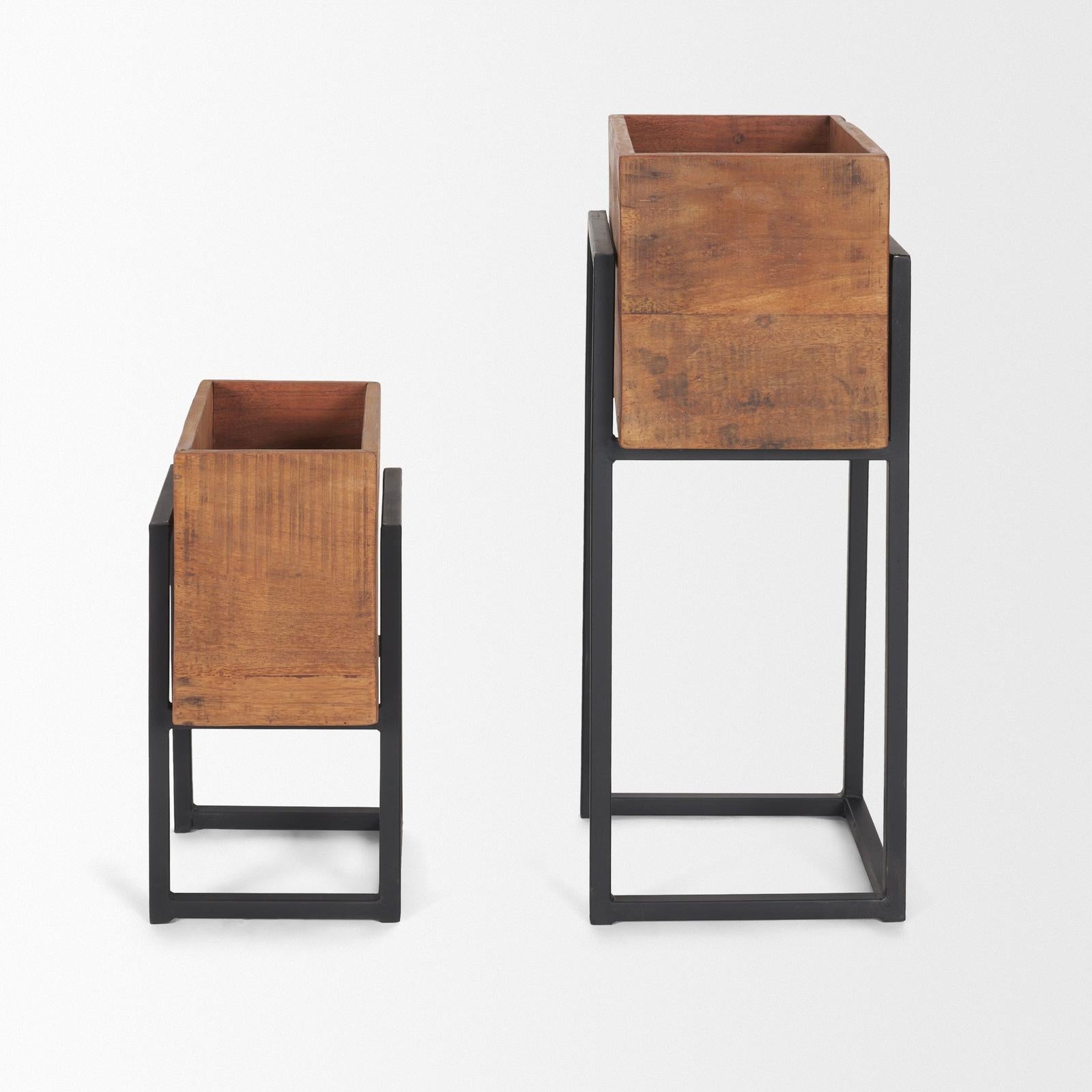 Mercana Jadine Medium Brown Wood w/ Black Metal Rectangle Frames- Set of 2 Clearance
