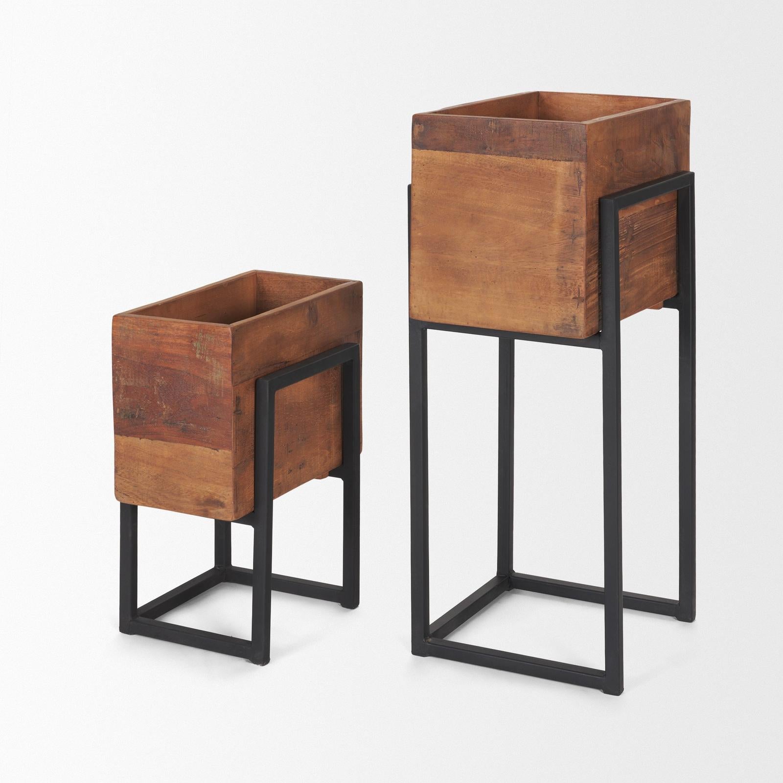 Mercana Jadine Medium Brown Wood w/ Black Metal Rectangle Frames- Set of 2 Clearance