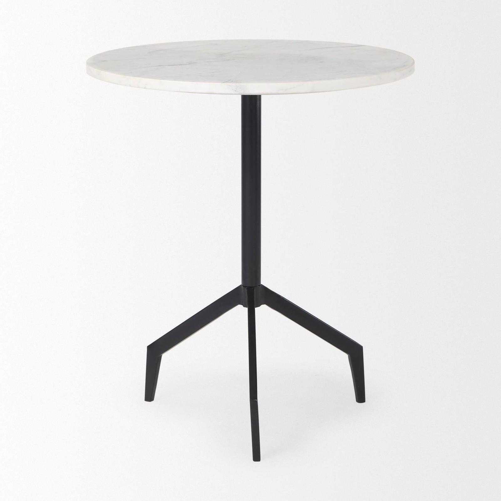 Mercana Serre Marble Top 3 Prong Metal Base End Table