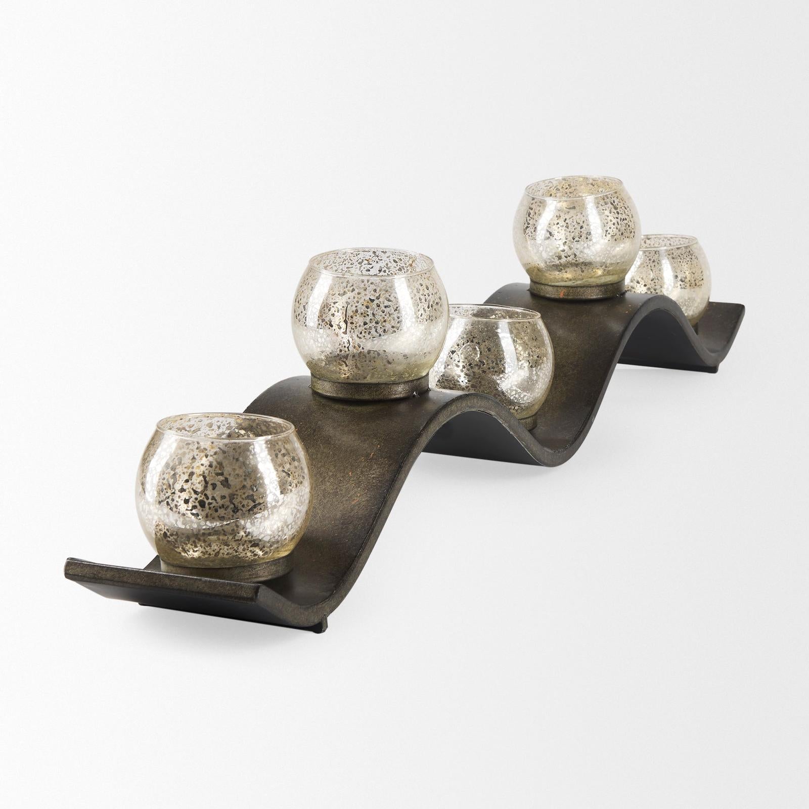 Mercana Lux Copper Metal Five Hurricane Glass Holder Table Candle Holder Clearance