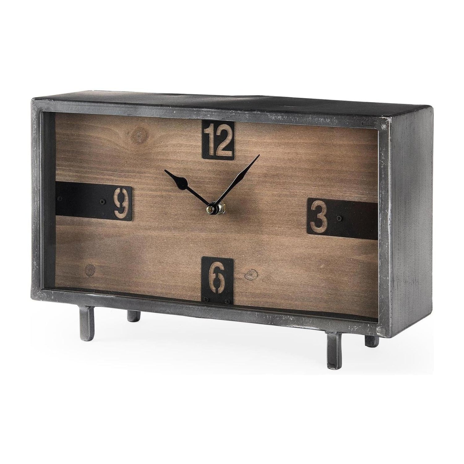 Mercana Harvey Black Metal and Wood Rectangular Table Clock