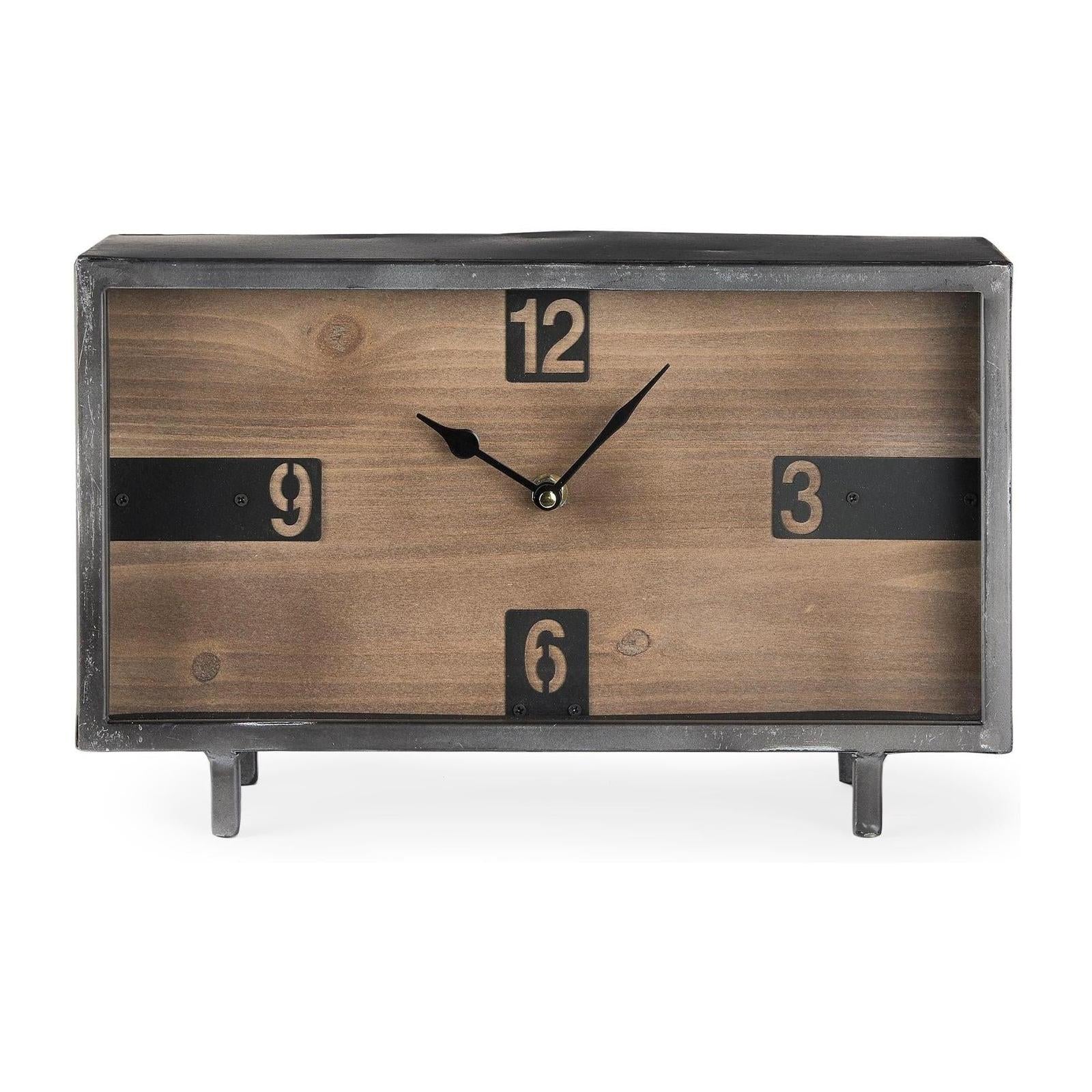 Mercana Harvey Black Metal and Wood Rectangular Table Clock