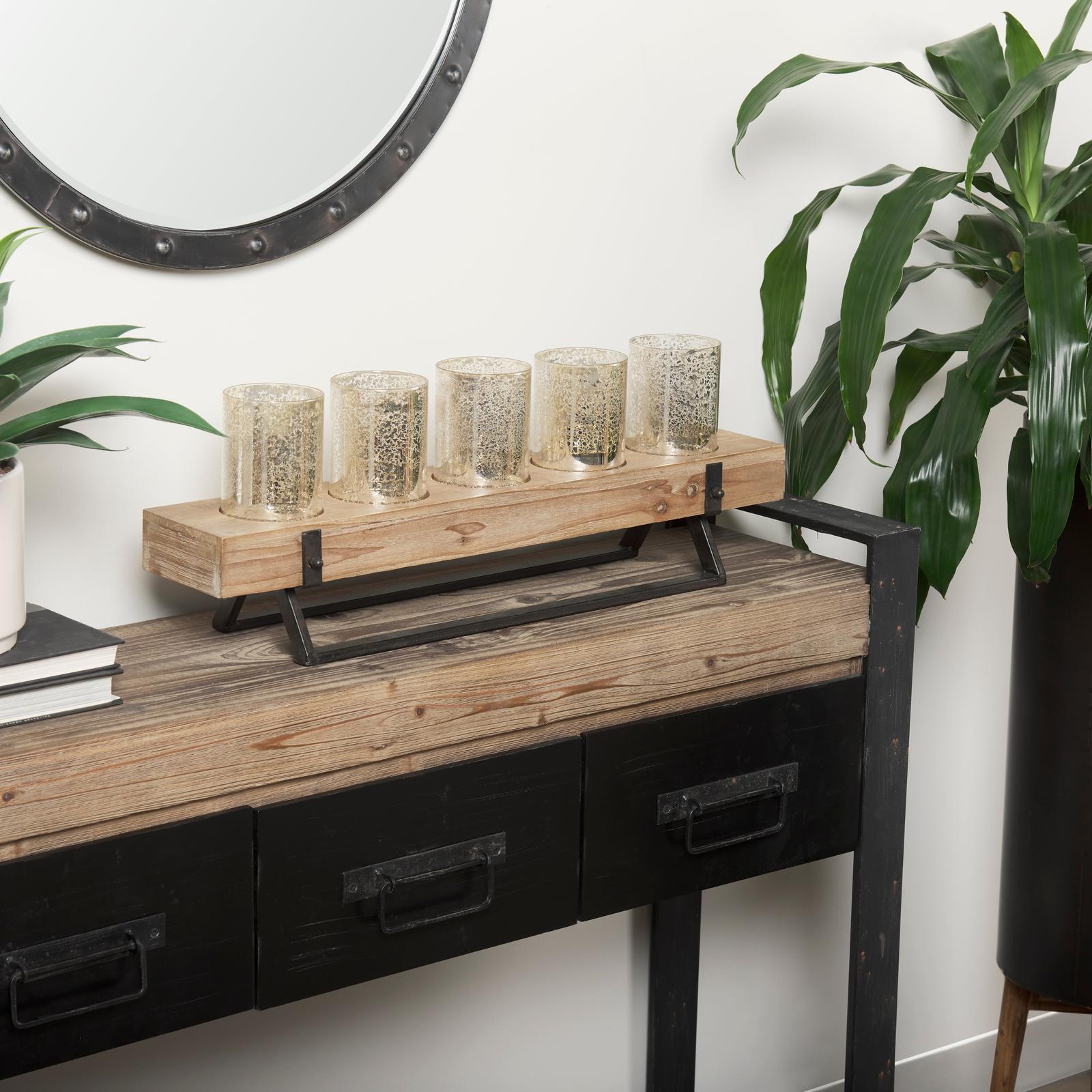 Mercana Benk Wood and Black Metal Five Cup Candle Holder Clearance