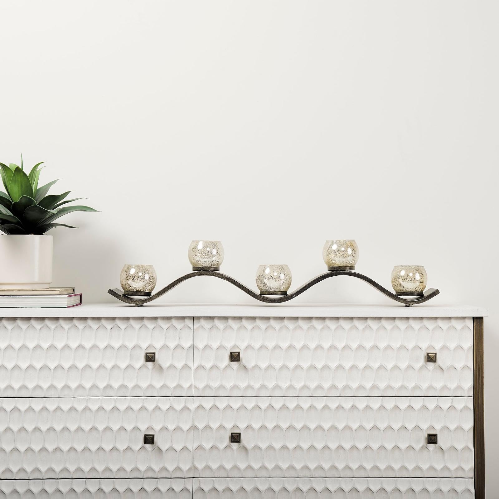 Mercana Savannah White Fir Veneer w/ Metal 6-Drawer Sideboard Clearance