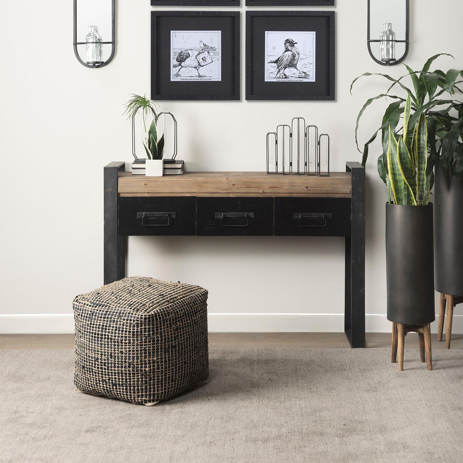 Mercana Aalia Leather and Jute Pouf