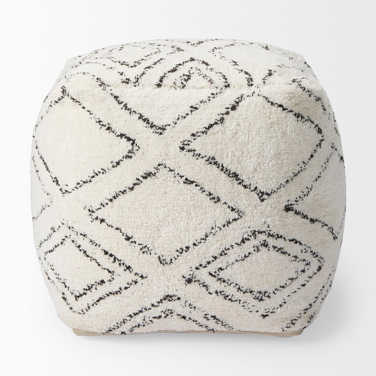 Mercana Tapir Beige Cotton Argyle Pattern Square Pouf