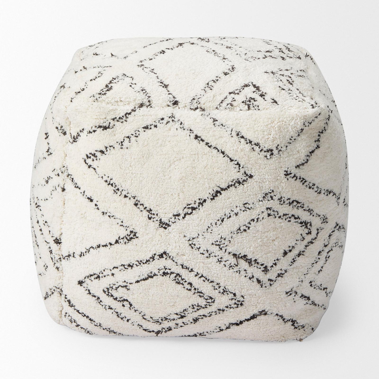 Mercana Tapir Beige Cotton Argyle Pattern Square Pouf