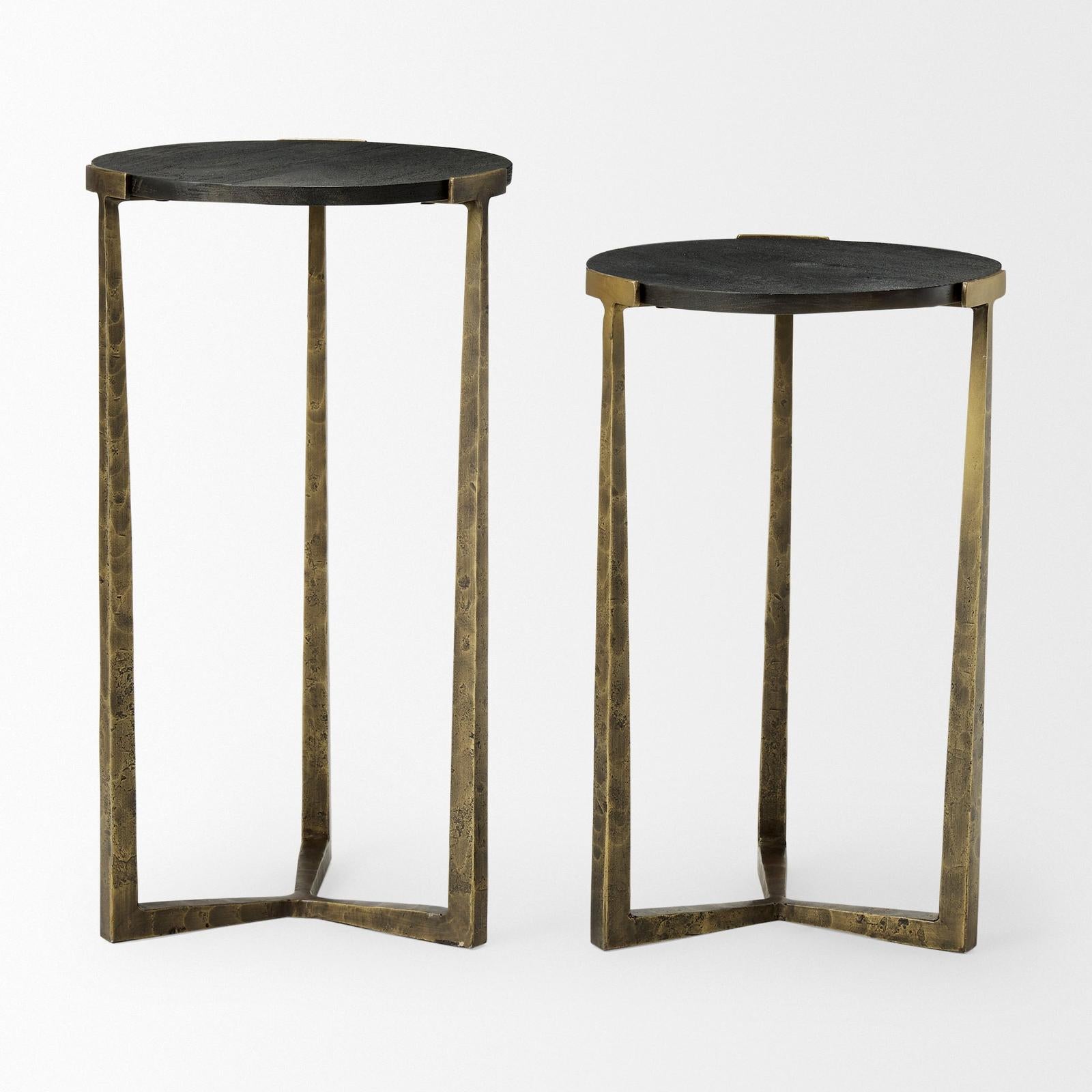 Mercana Atticus Antiqued Gold Metal Nesting Accent Tables - Set of 2