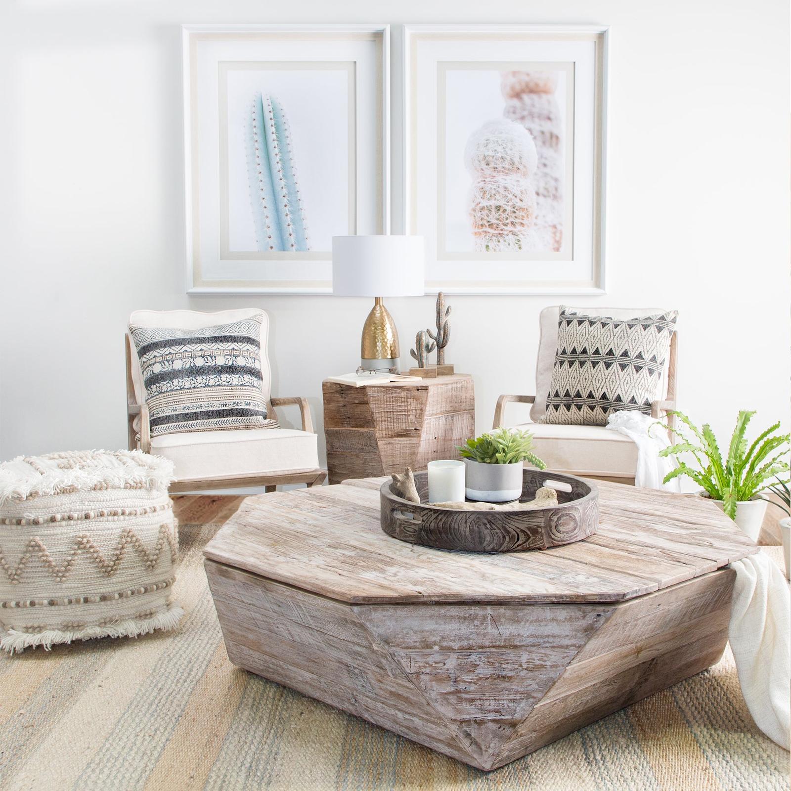 Mercana Esagono Octagonal Reclaimed Wood End/Side Table w/ Storage Clearance