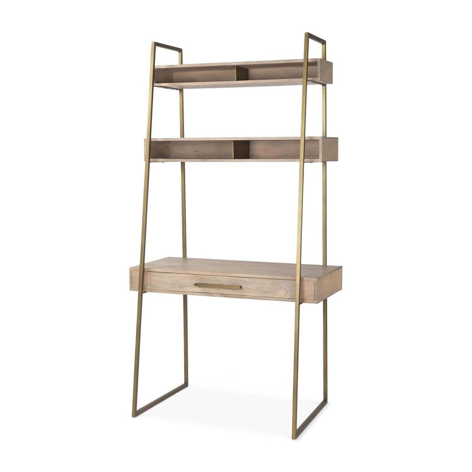 Mercana Cordell Light Brown Wood W/Gold Metal Office Desk Clearance