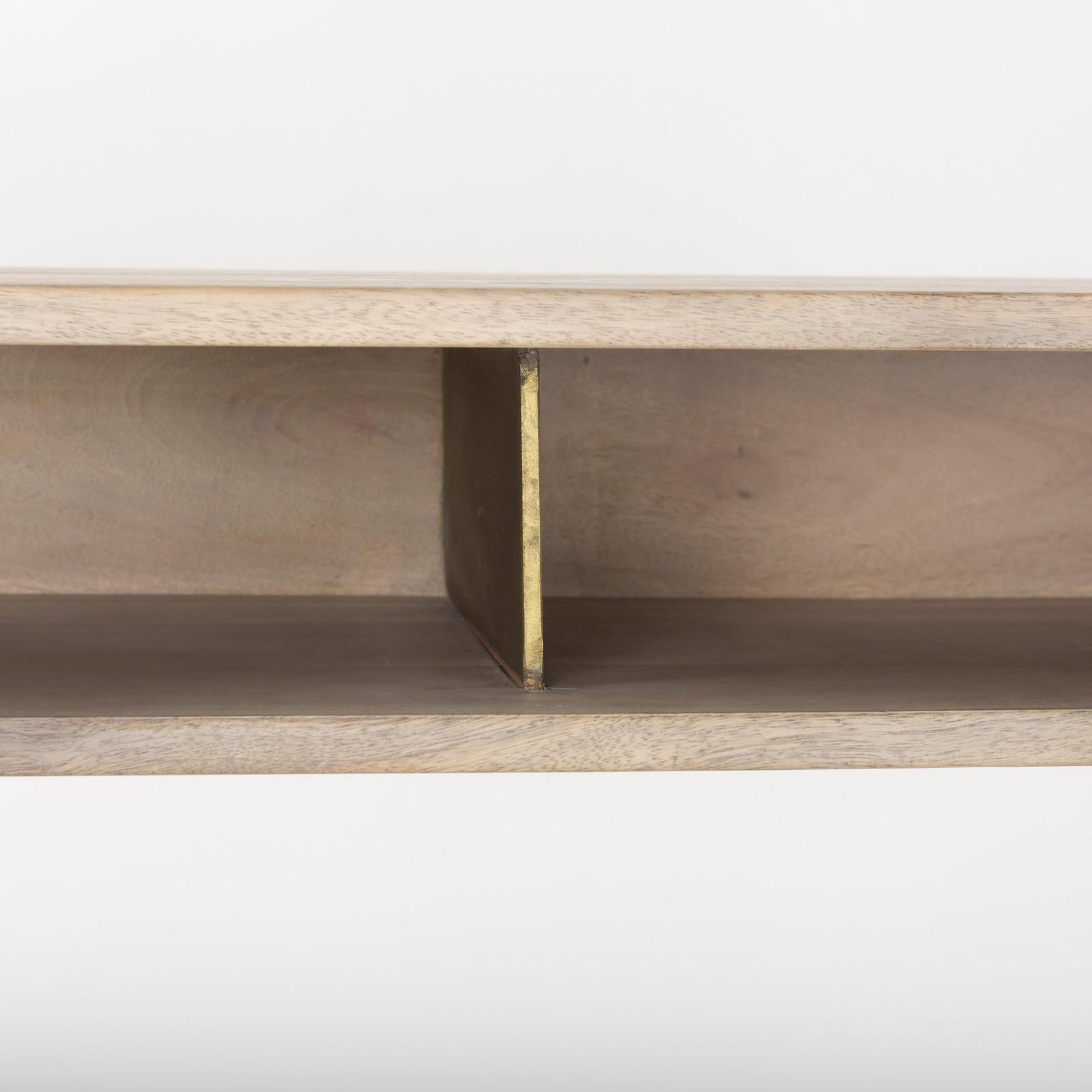 Mercana Cordell Light Brown Wood W/Gold Metal Office Desk Clearance