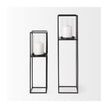 Mercana Cindy Matte Black Metal and Hurricane Glass Pillar Tabletop Candle Holders- Set of 2 Clearance