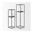Mercana Cindy Matte Black Metal and Hurricane Glass Pillar Tabletop Candle Holders- Set of 2 Clearance