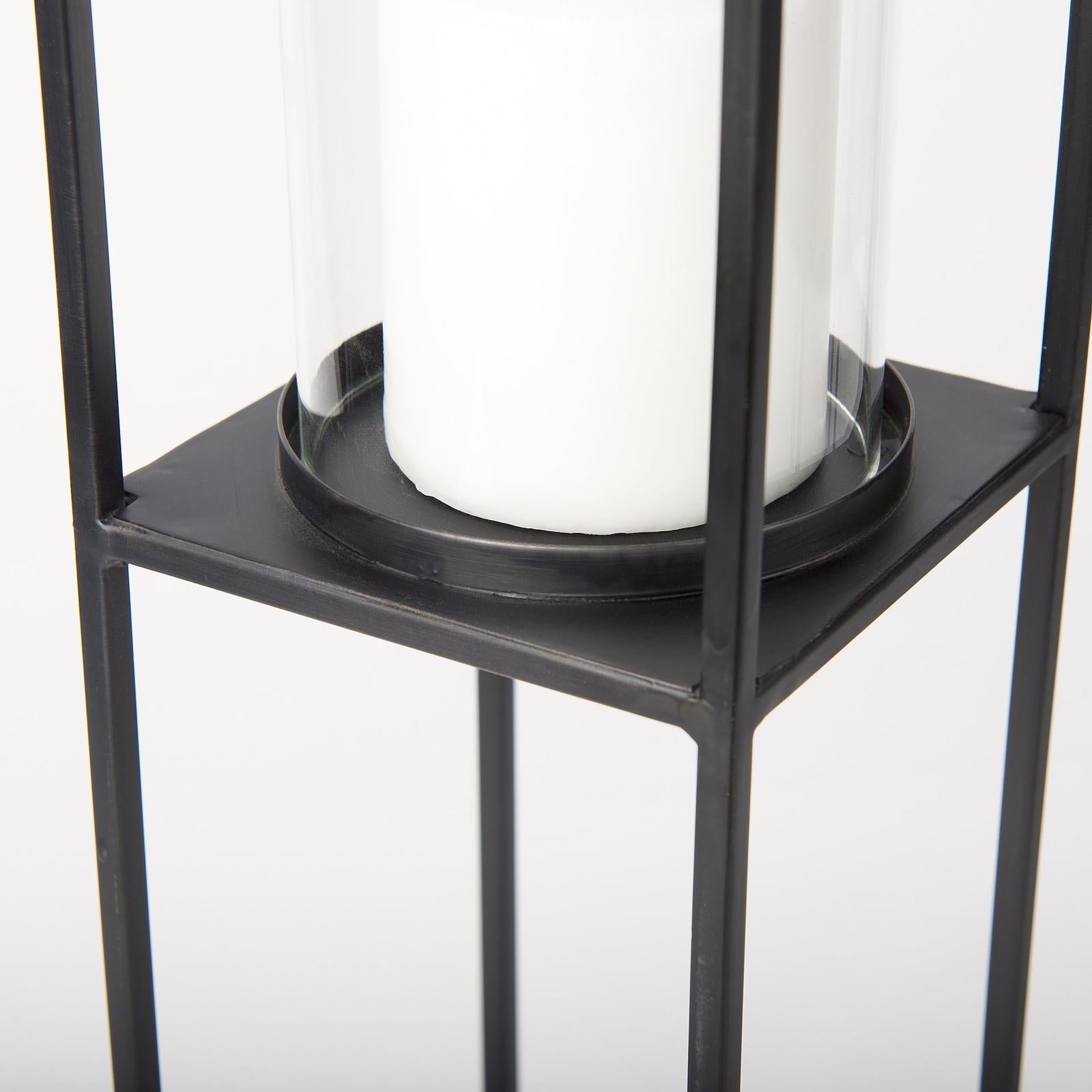 Mercana Cindy Matte Black Metal and Hurricane Glass Pillar Tabletop Candle Holders- Set of 2 Clearance