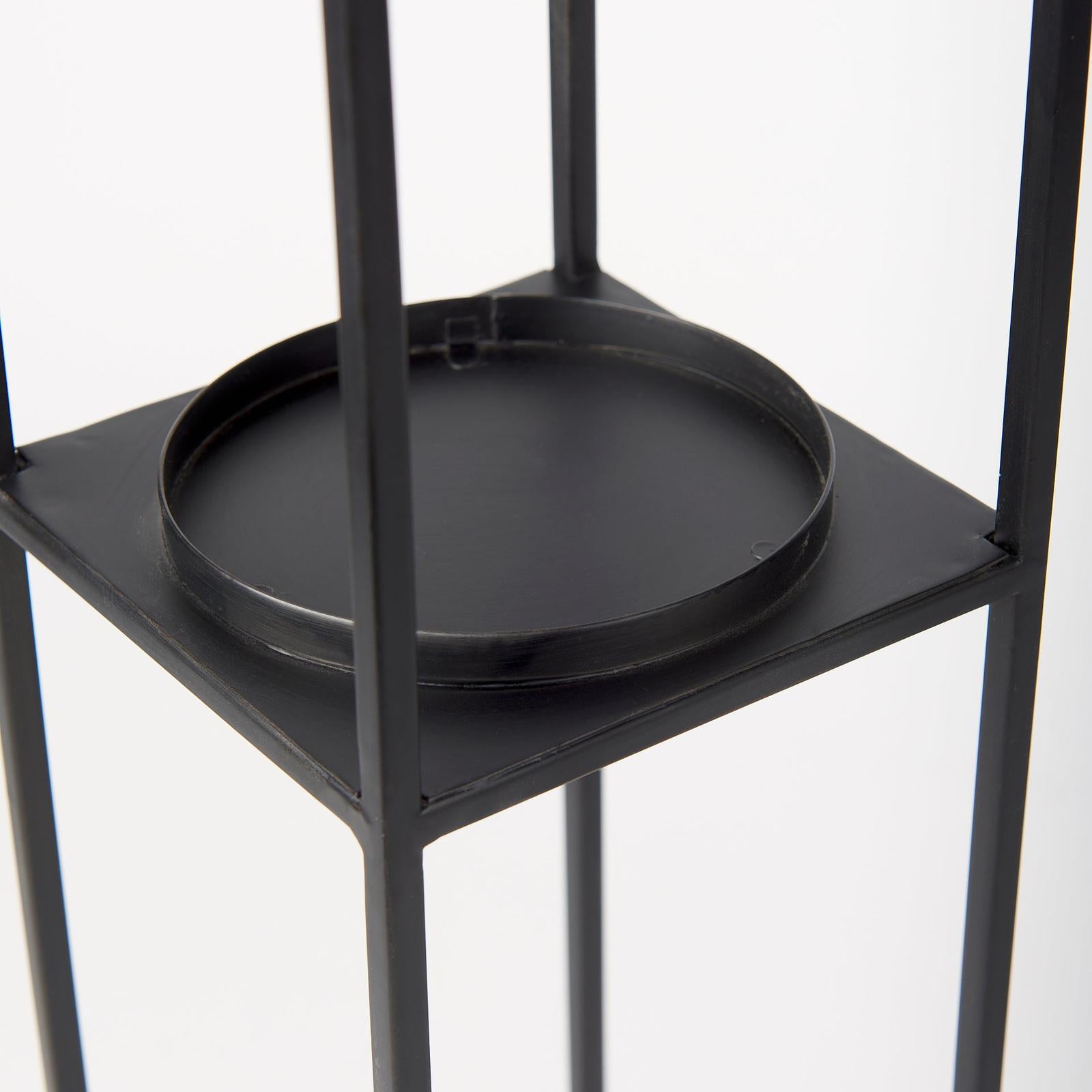 Mercana Cindy Matte Black Metal and Hurricane Glass Pillar Tabletop Candle Holders- Set of 2 Clearance