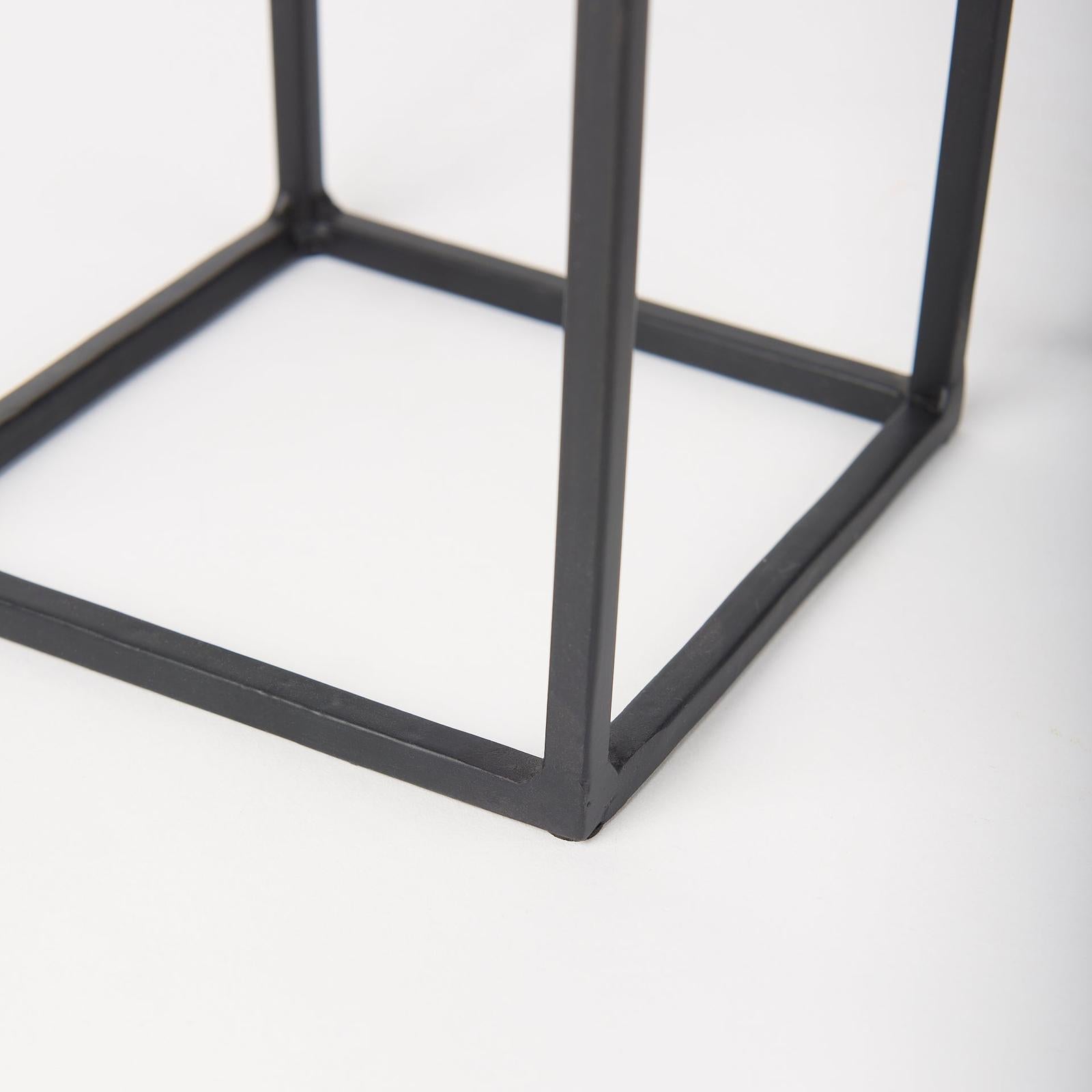 Mercana Cindy Matte Black Metal and Hurricane Glass Pillar Tabletop Candle Holders- Set of 2 Clearance