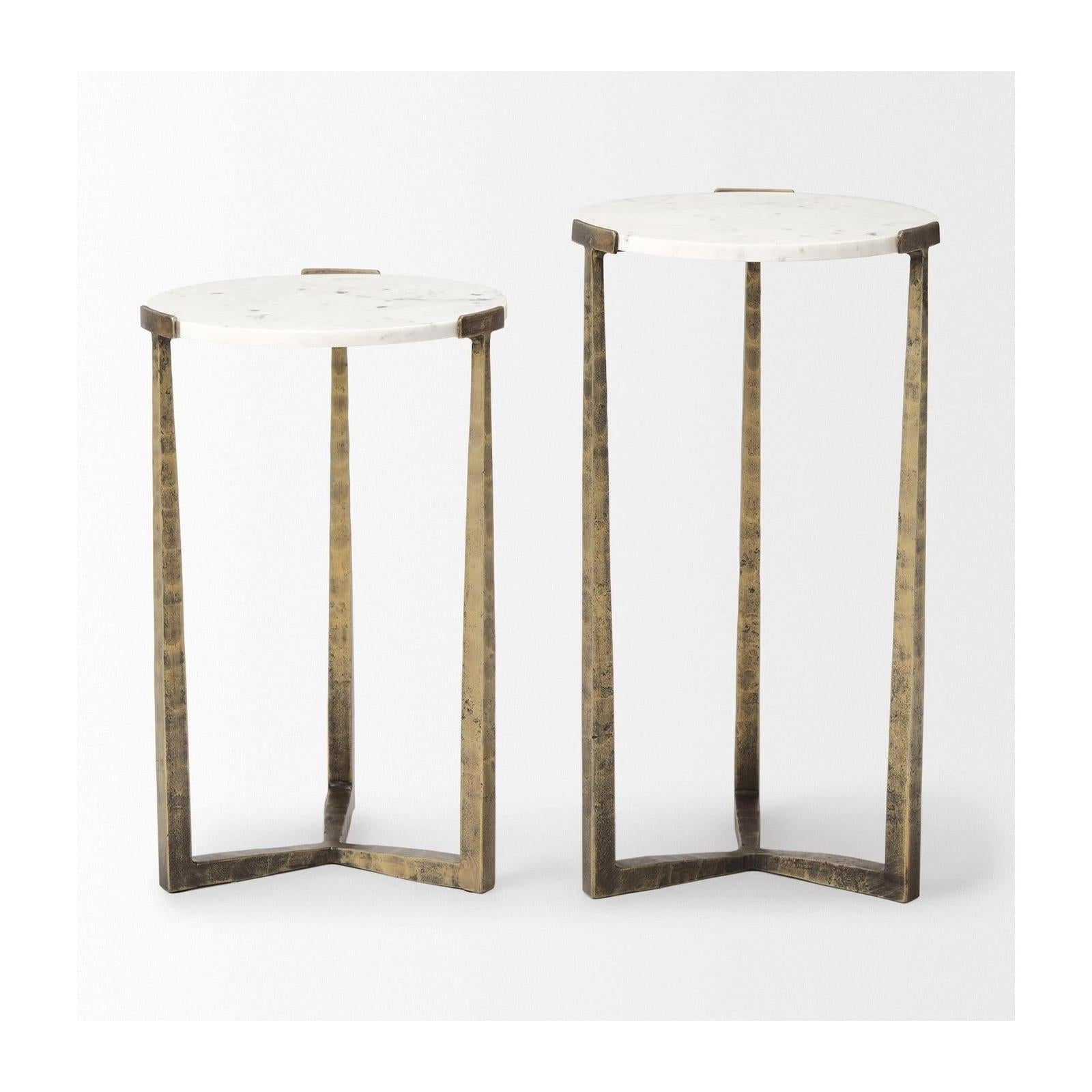 Mercana Atticus Antiqued Gold Metal Nesting Accent Tables - Set of 2