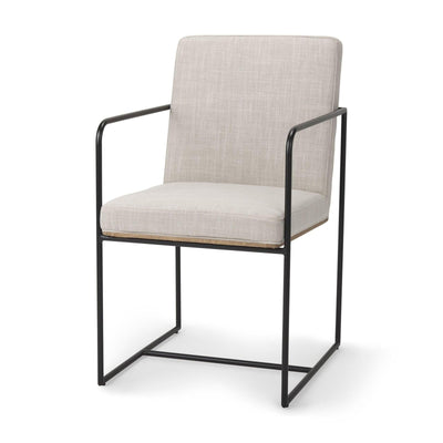 Mercana Stamford Beige Upholstered Seat w/ Wood Back, Black Metal Frame Dining Chair w/ Arms Clearance