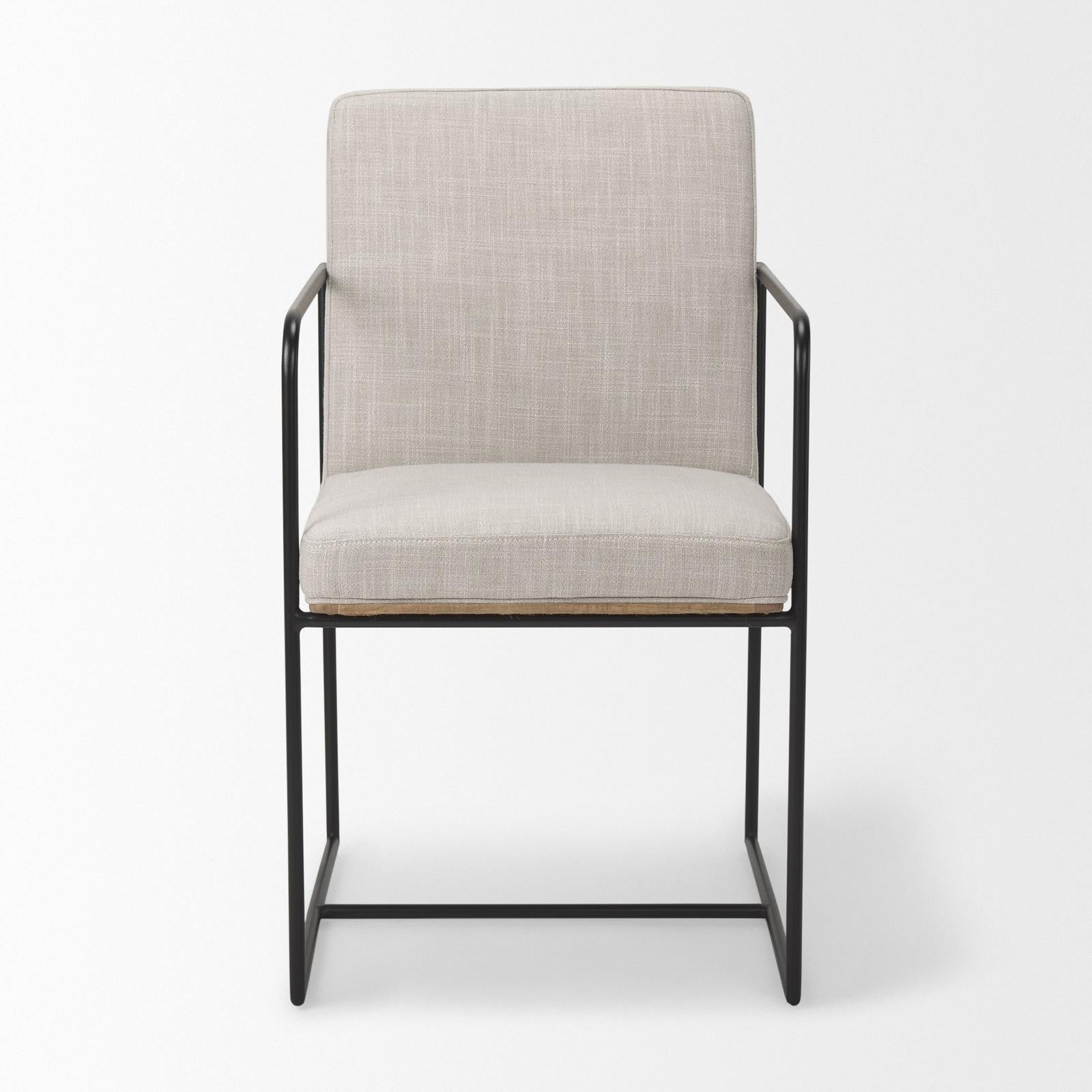Mercana Stamford Beige Upholstered Seat w/ Wood Back, Black Metal Frame Dining Chair w/ Arms Clearance