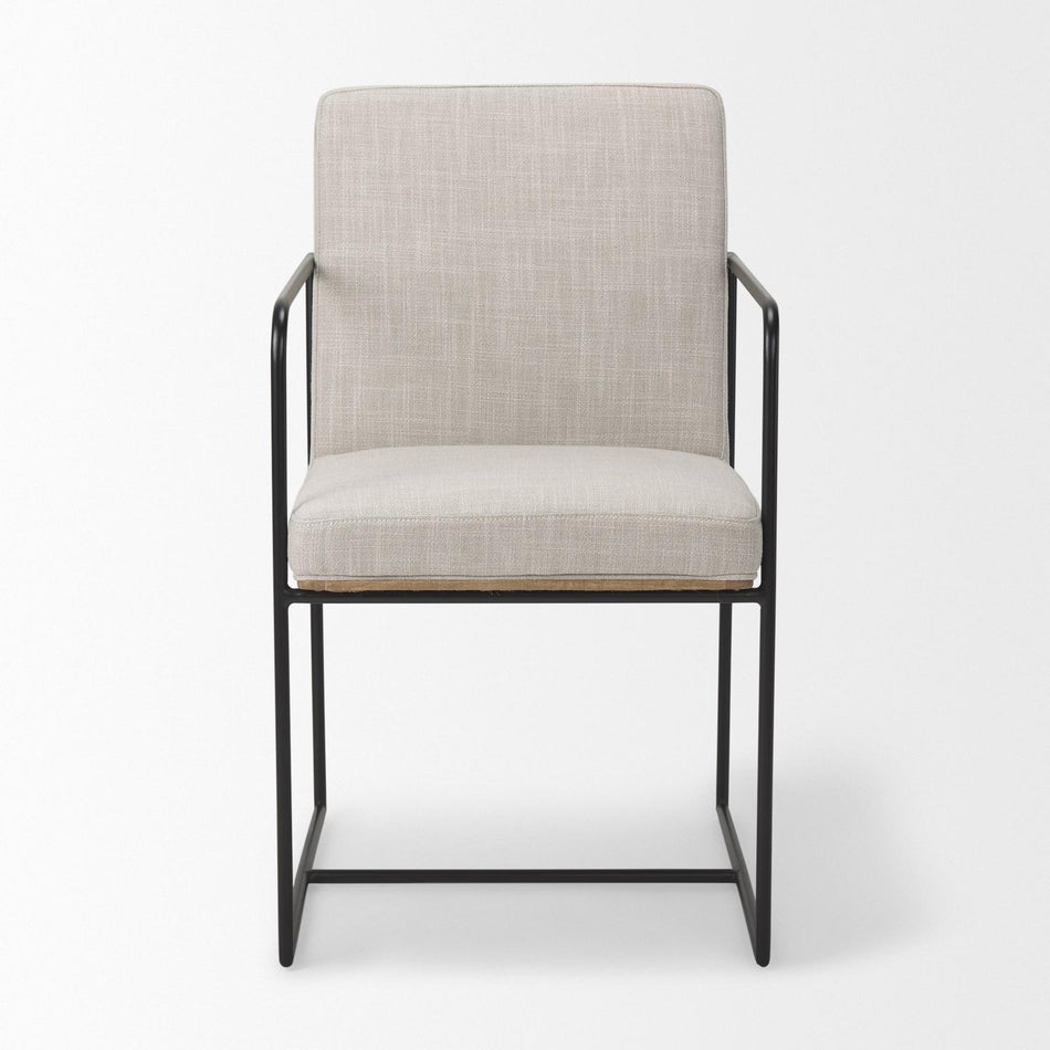Mercana Stamford Beige Upholstered Seat w/ Wood Back, Black Metal Frame Dining Chair w/ Arms Clearance