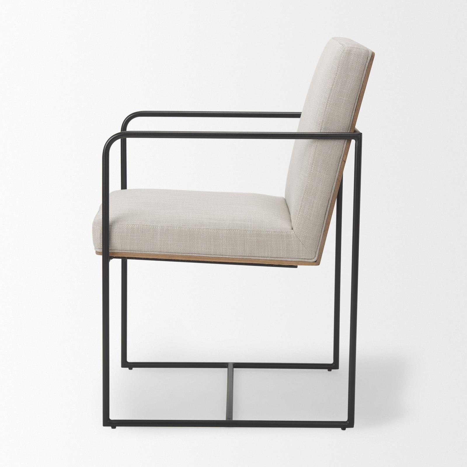 Mercana Stamford Beige Upholstered Seat w/ Wood Back, Black Metal Frame Dining Chair w/ Arms Clearance