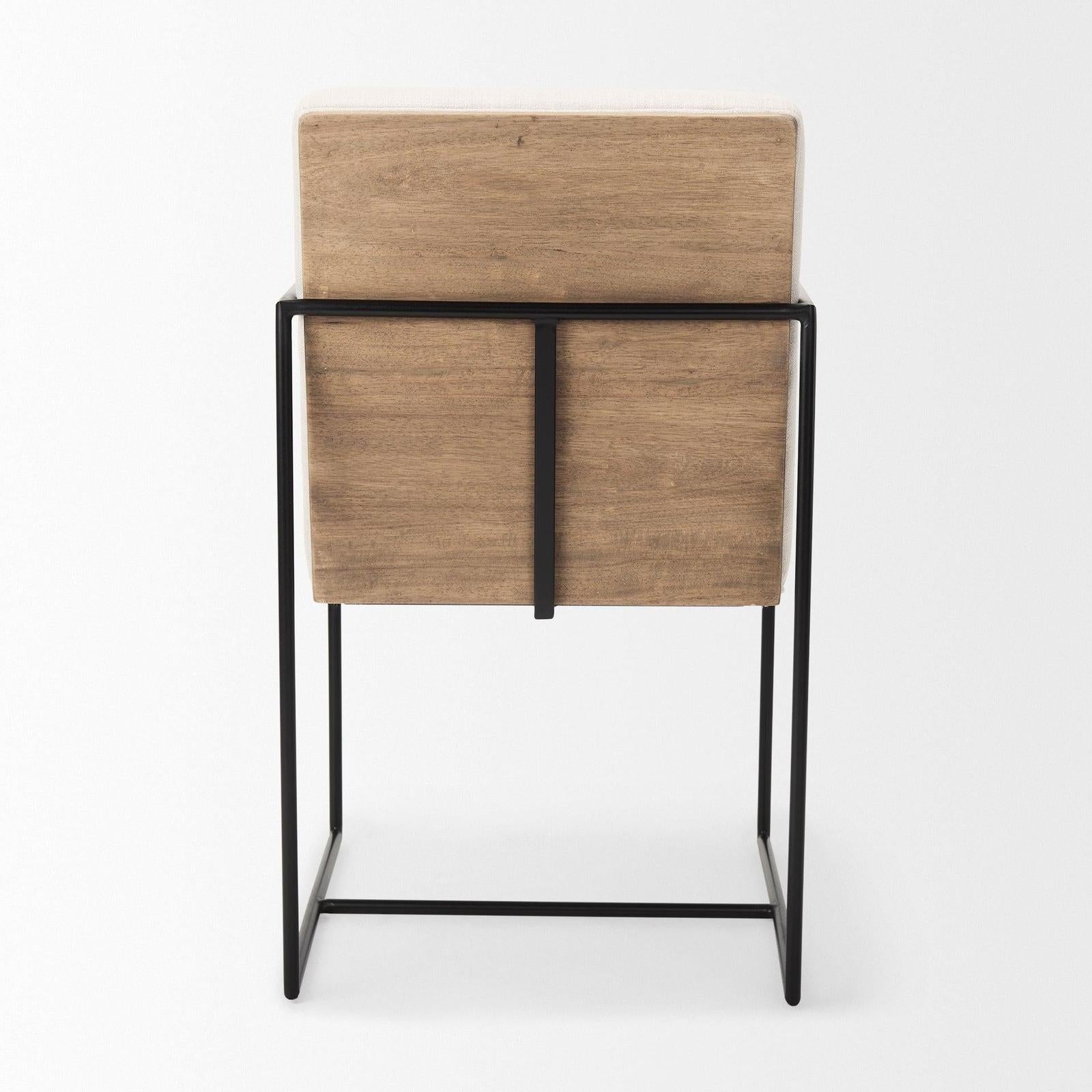Mercana Stamford Beige Upholstered Seat w/ Wood Back, Black Metal Frame Dining Chair w/ Arms Clearance