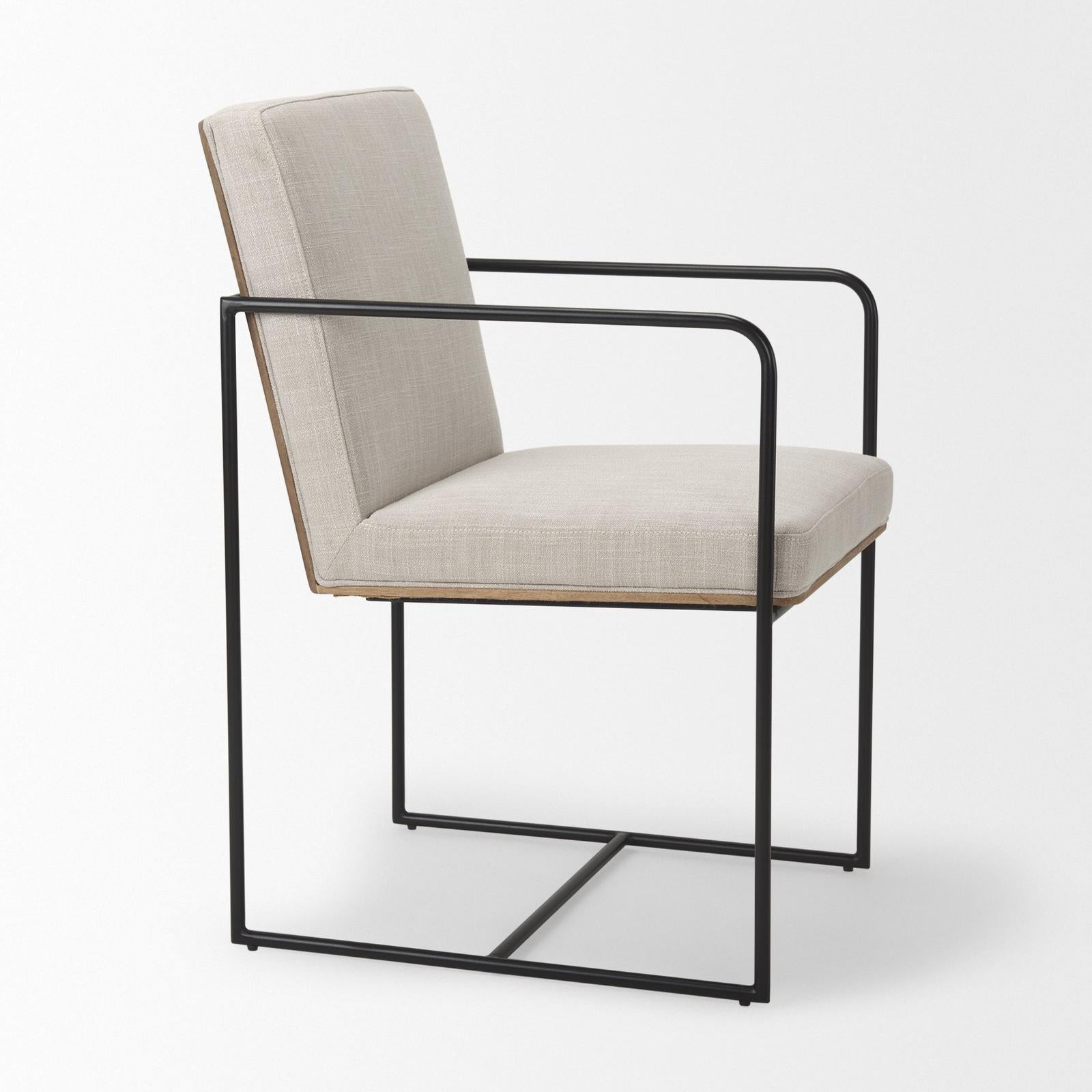 Mercana Stamford Beige Upholstered Seat w/ Wood Back, Black Metal Frame Dining Chair w/ Arms Clearance