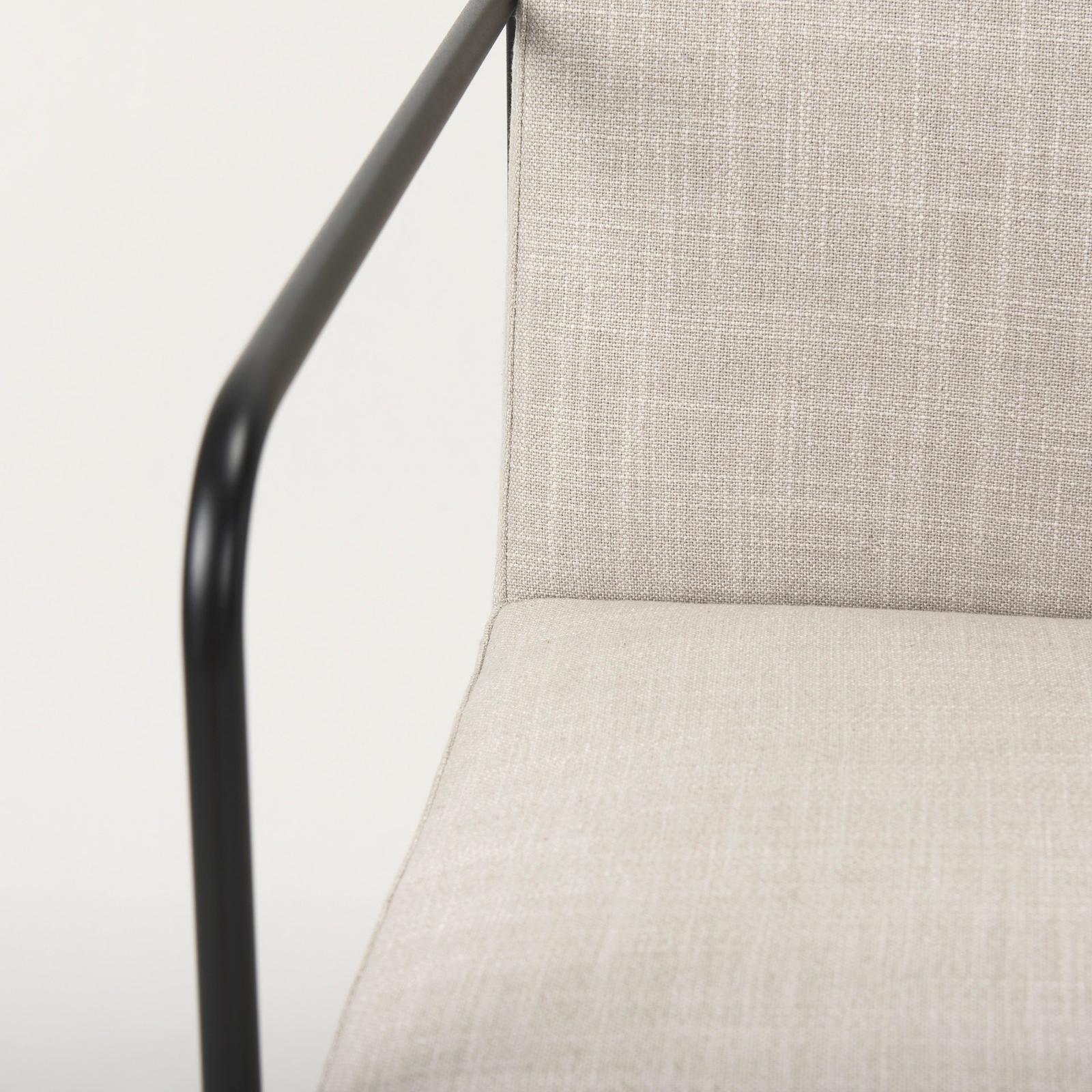 Mercana Stamford Beige Upholstered Seat w/ Wood Back, Black Metal Frame Dining Chair w/ Arms Clearance
