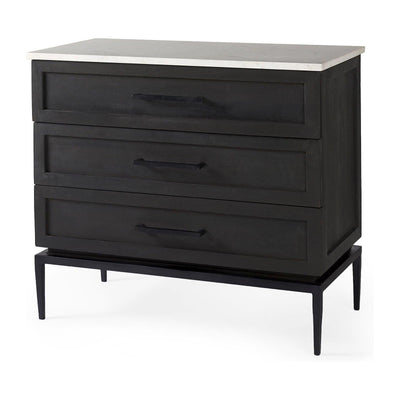 Mercana Divina Black-Brown Wood w/ White Marble Top and Black Metal Base Accent Cabinet