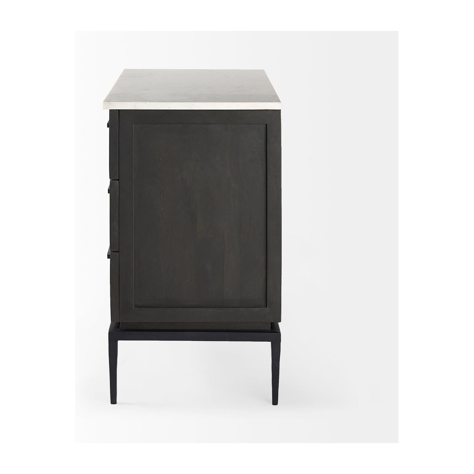 Mercana Divina Black-Brown Wood w/ White Marble Top and Black Metal Base Accent Cabinet