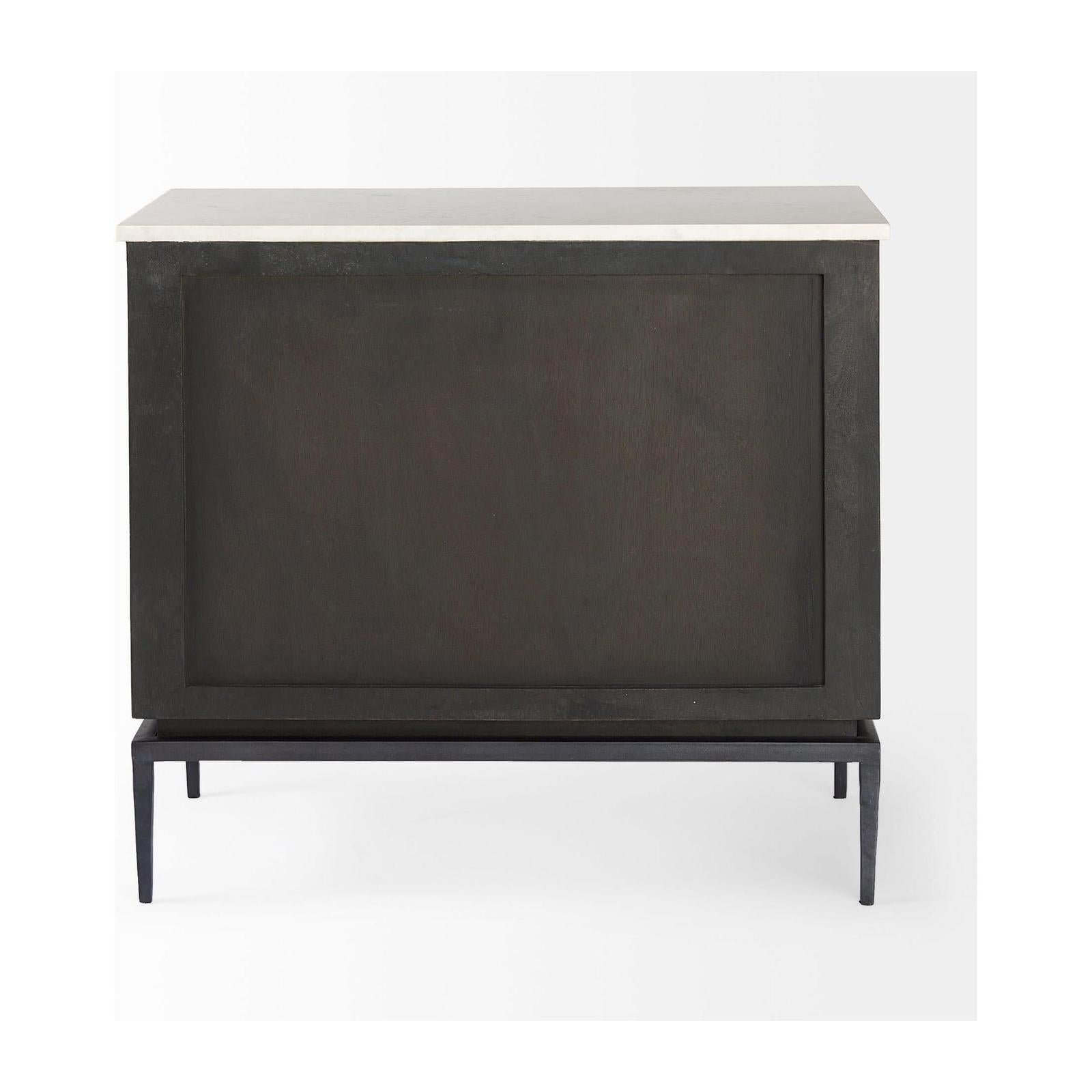Mercana Divina Black-Brown Wood w/ White Marble Top and Black Metal Base Accent Cabinet
