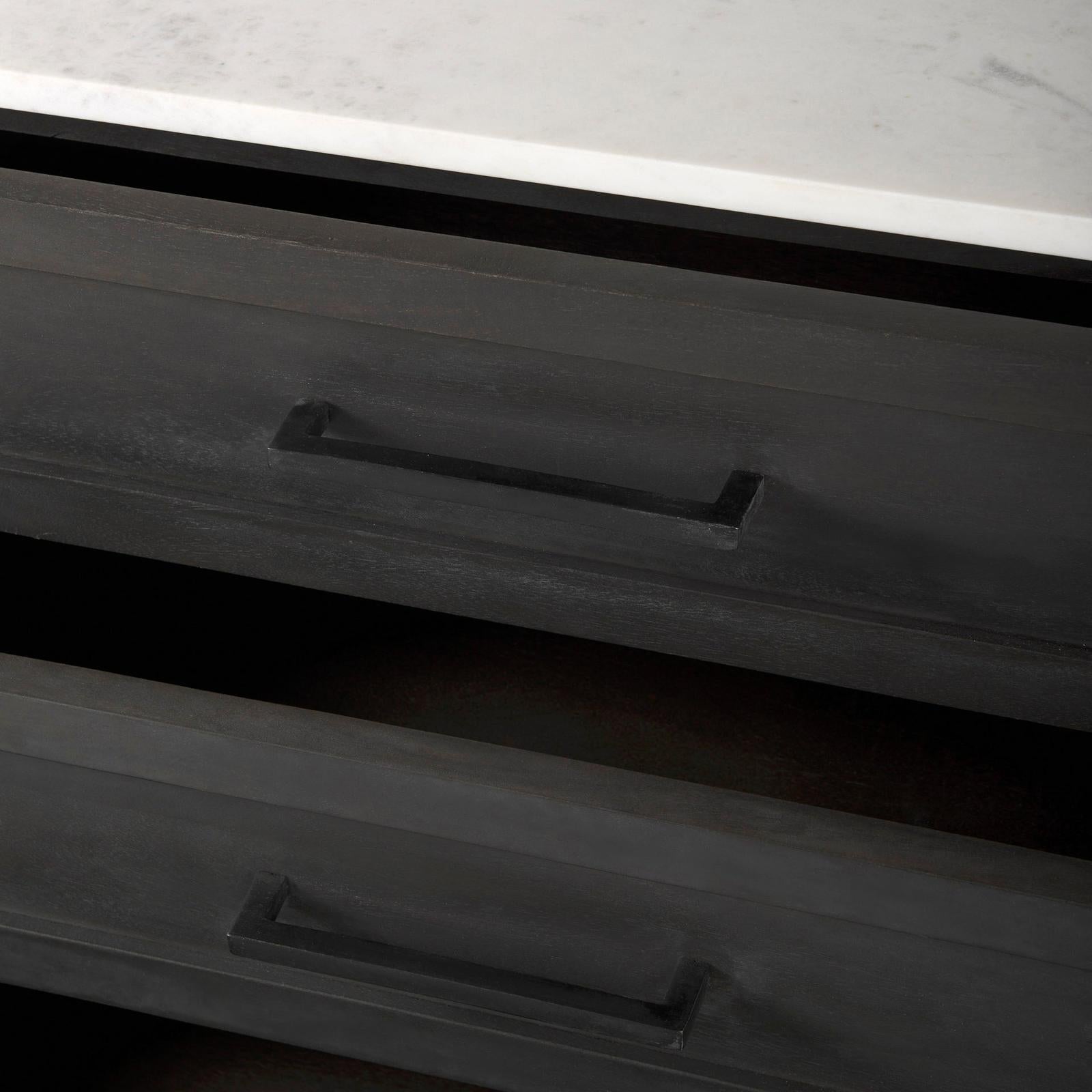 Mercana Divina Black-Brown Wood w/ White Marble Top and Black Metal Base Accent Cabinet
