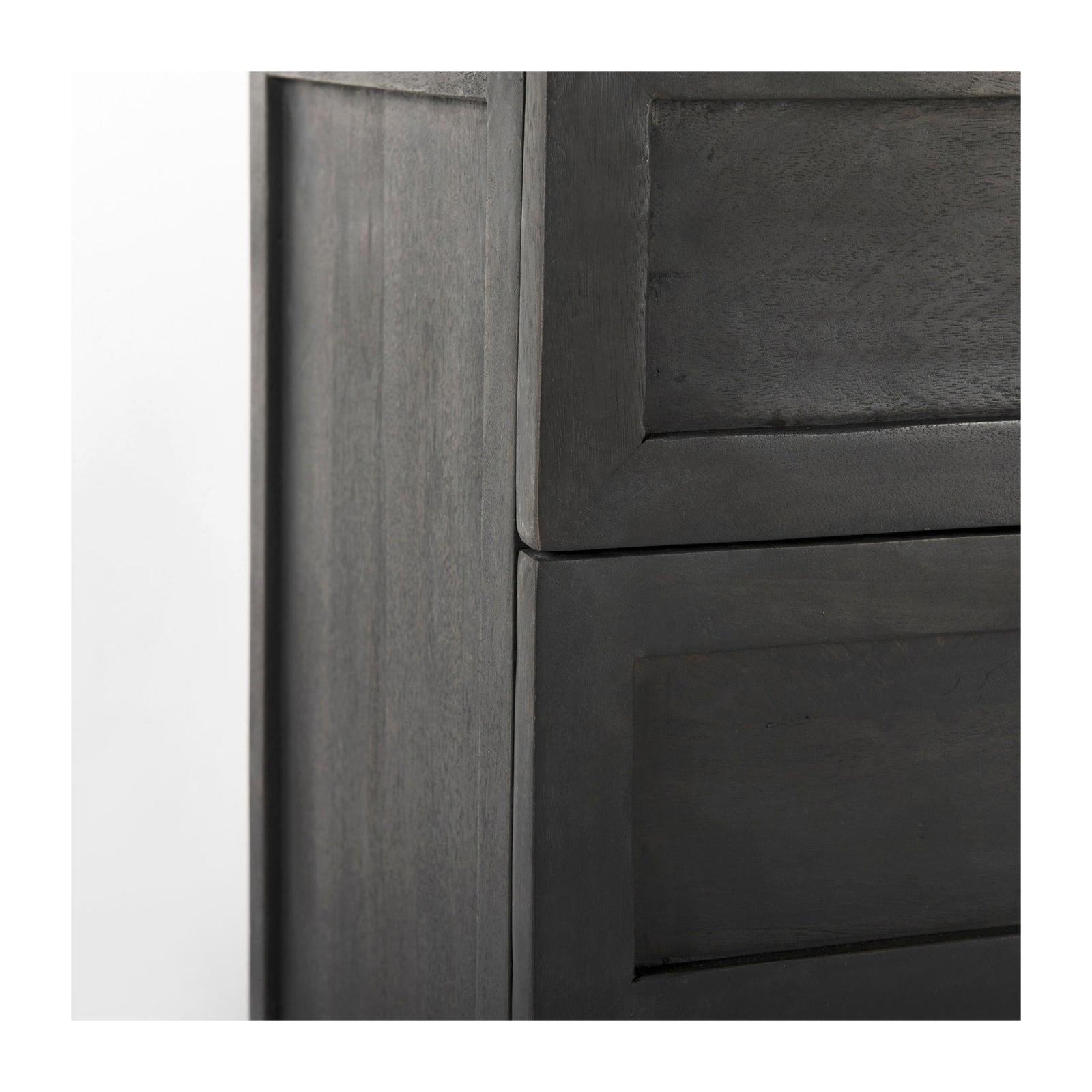 Mercana Divina Black-Brown Wood w/ White Marble Top and Black Metal Base Accent Cabinet